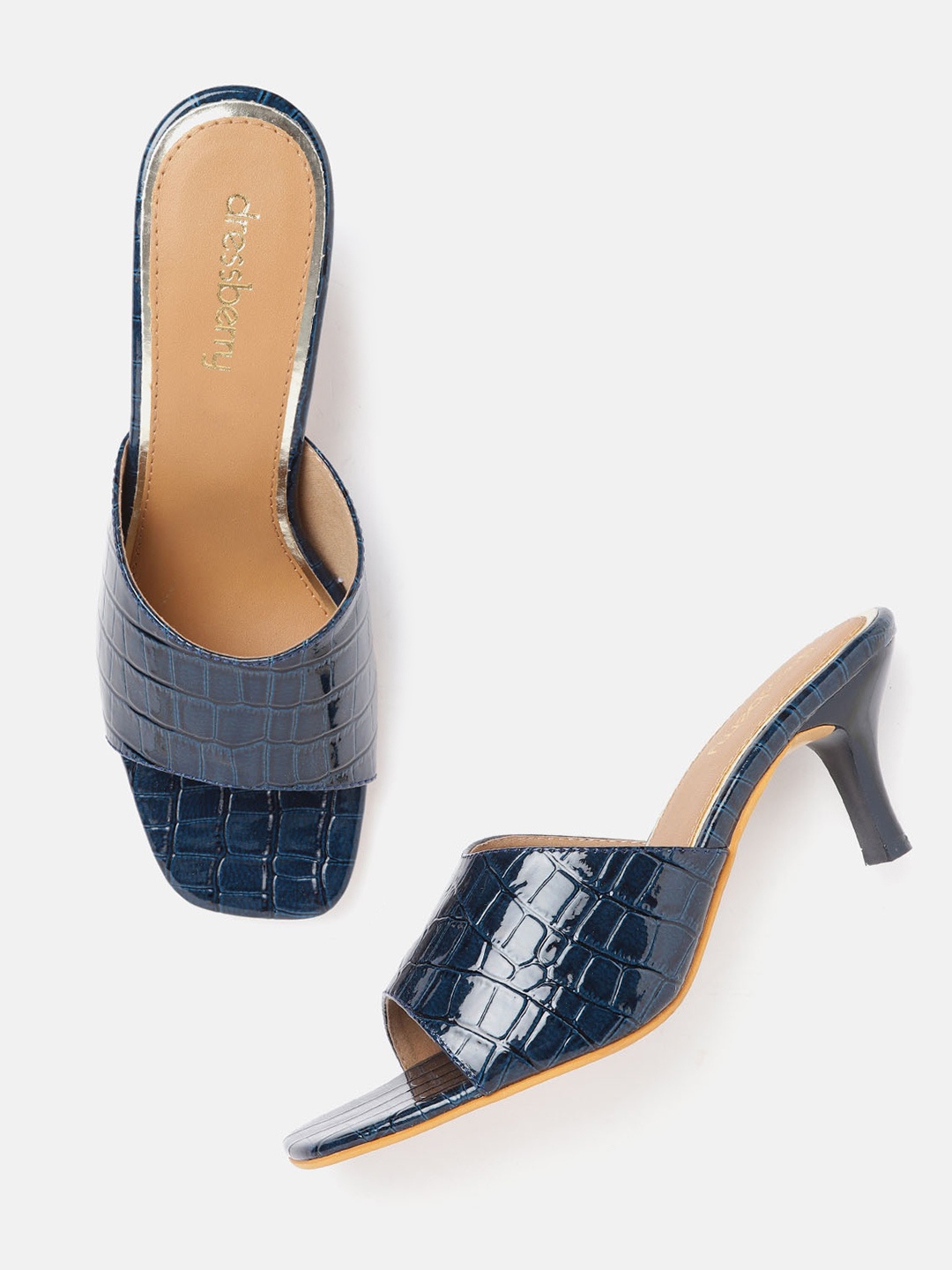 

DressBerry Women Navy Croc Textured Heels, Navy blue