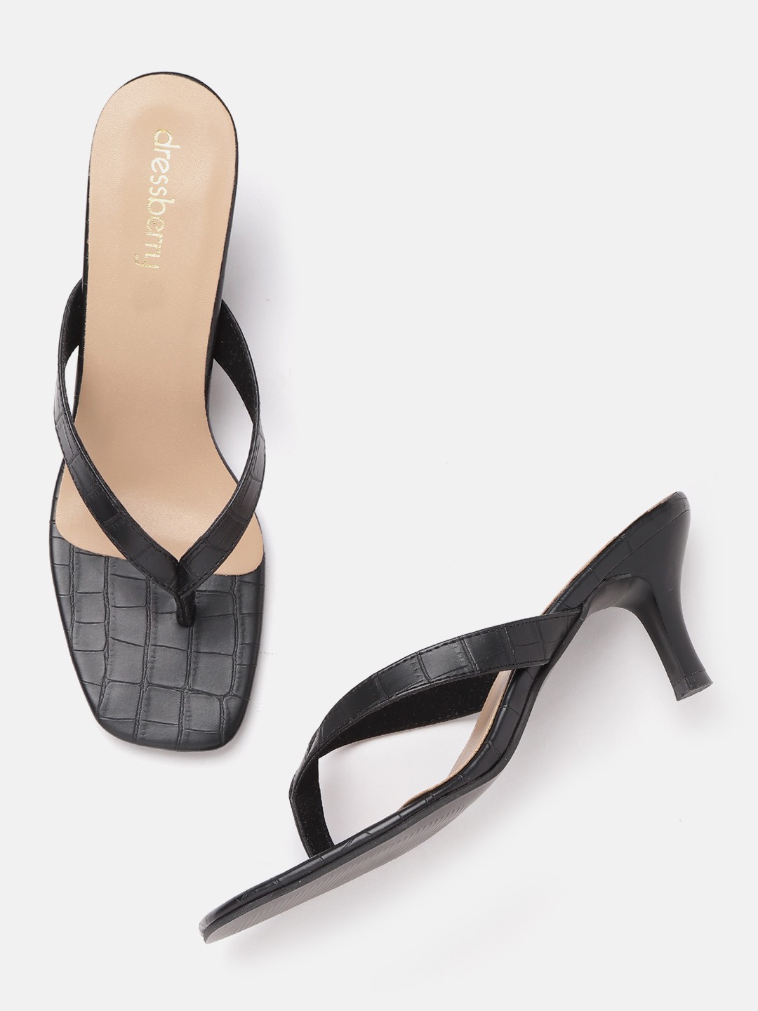 

DressBerry Women Black Croc Textured Slim Heels