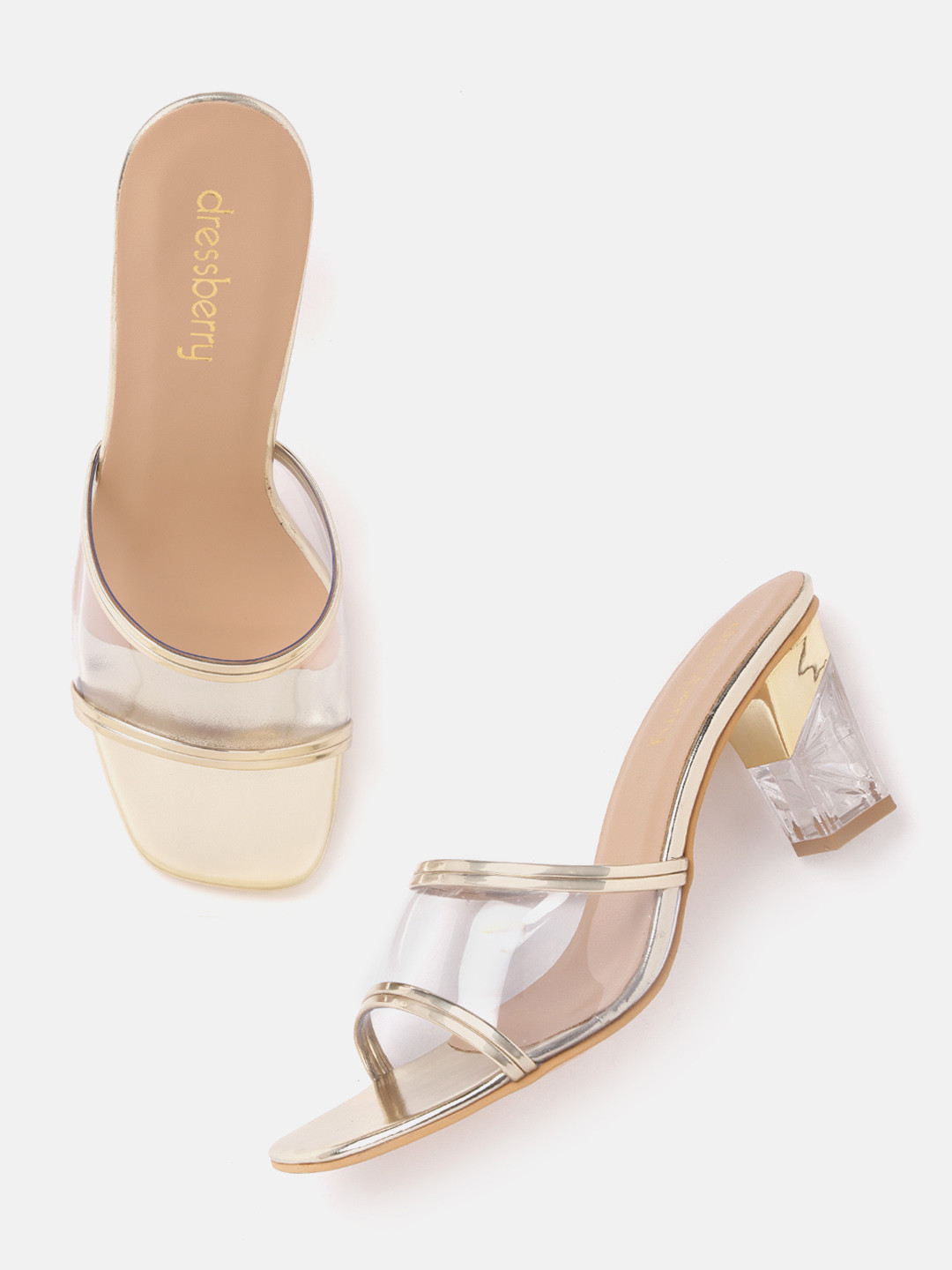 

DressBerry Women Transparent & Gold-Toned Solid Block Heels