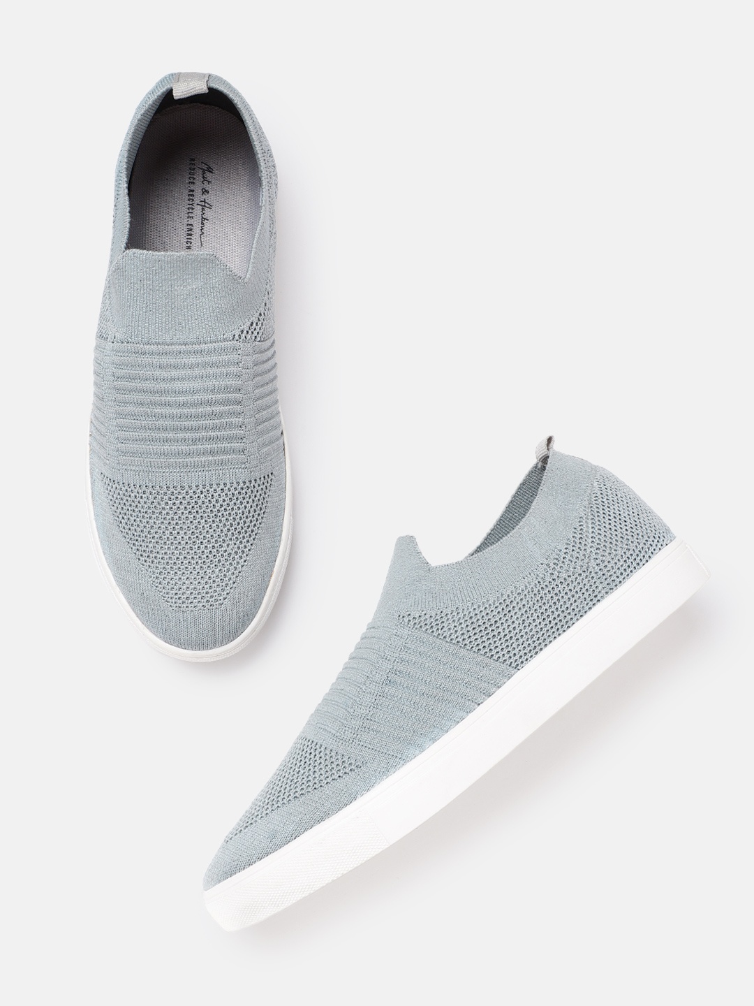 

Mast & Harbour Women Grey Woven Design Sustainable Slip-On Sneakers
