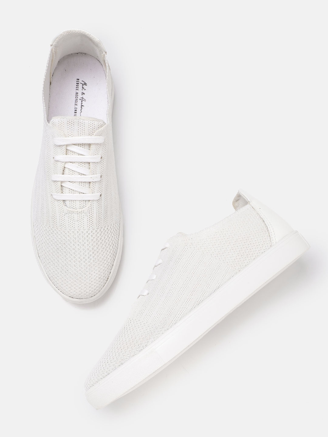 

Mast & Harbour Women Off White Woven Design Sustainable Sneakers