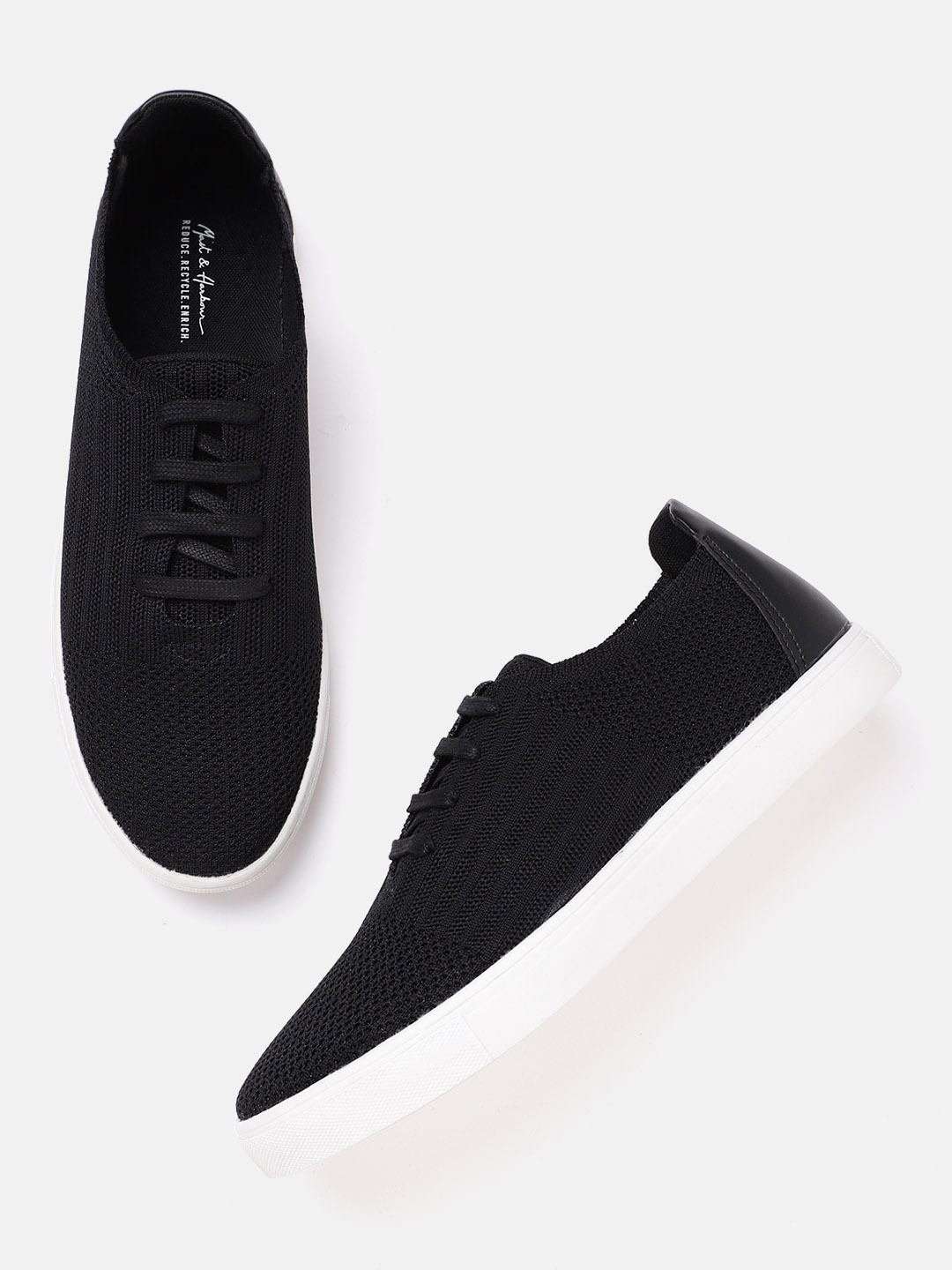 

Mast & Harbour Women Black Woven Design Sustainable Sneakers