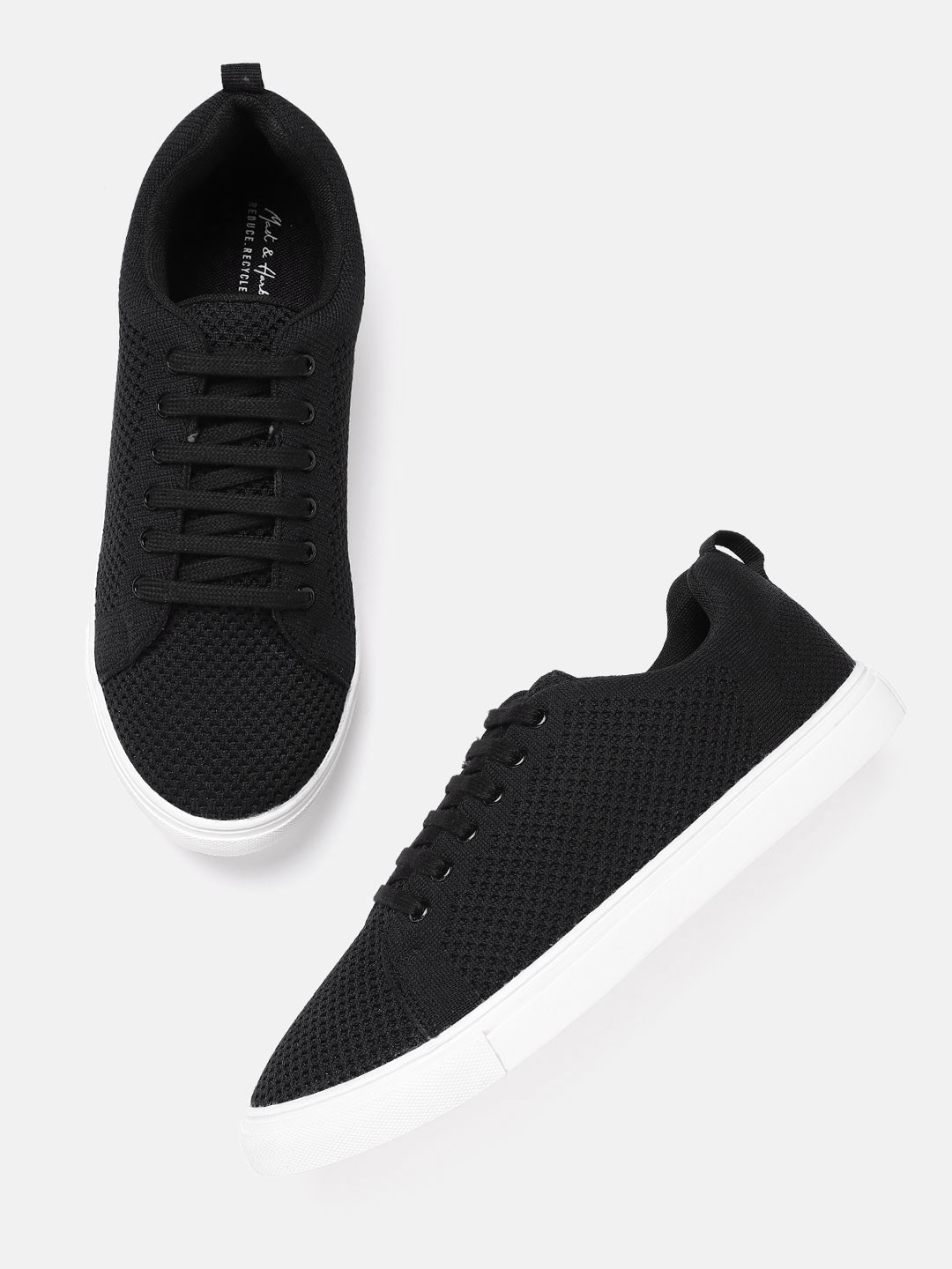 

Mast & Harbour Men Black Woven Design Sustainable Sneakers