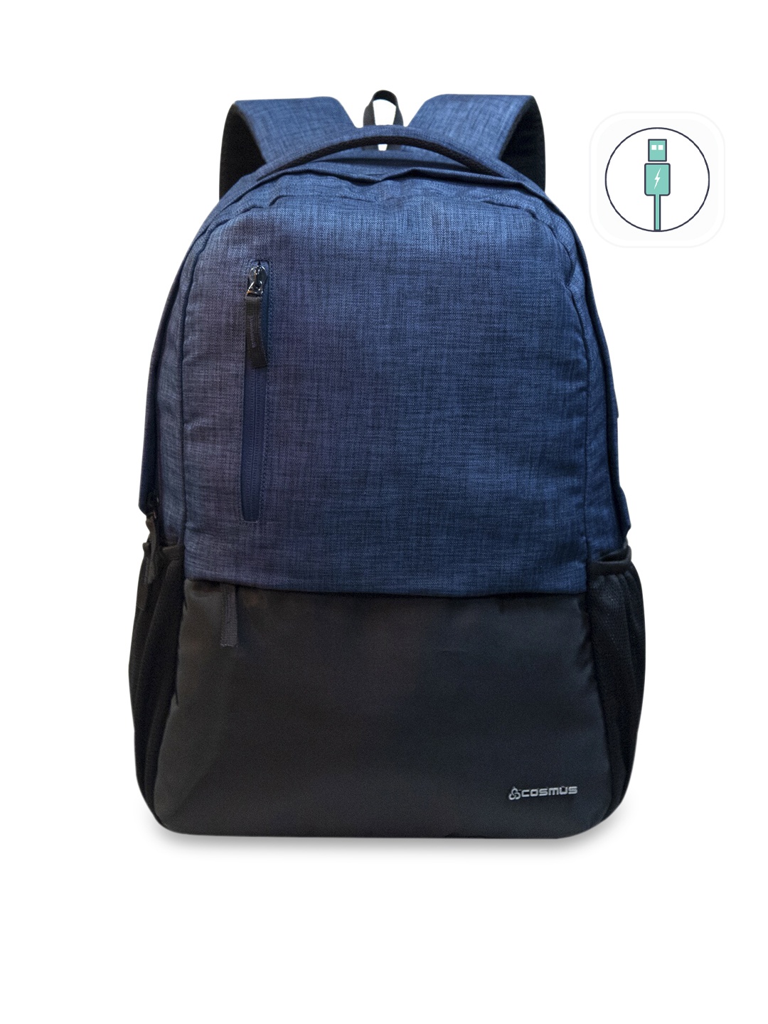 

COSMUS Unisex Blue & Black Colourblocked Casual Laptop Backpack with USB Charger Port