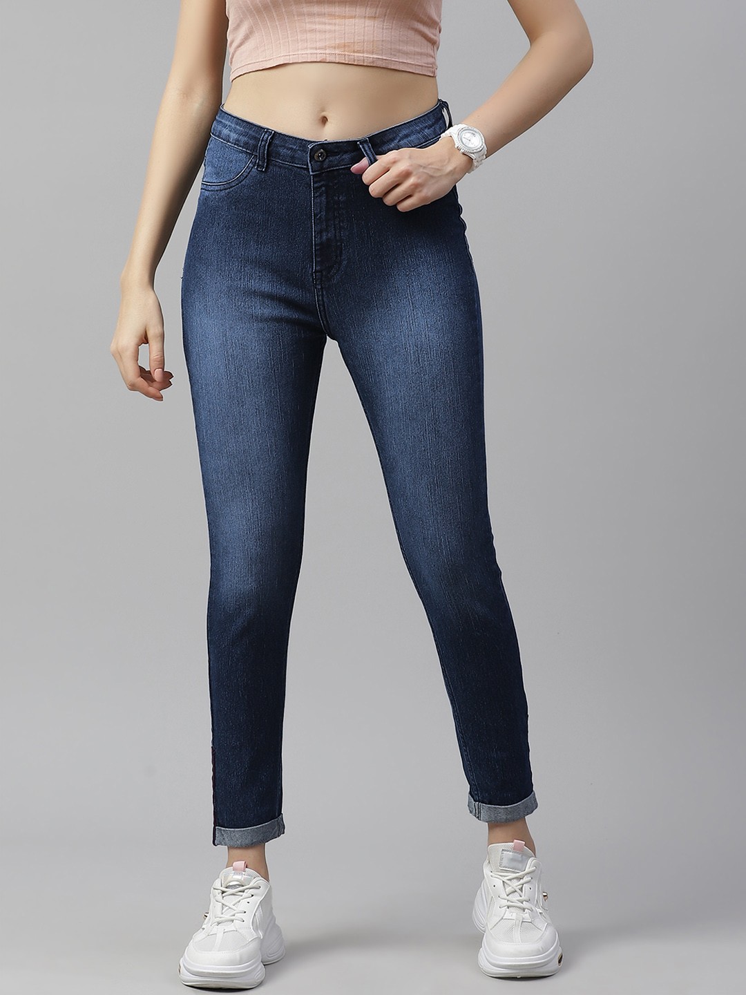 

The Roadster Lifestyle Co Women Navy Blue High rise Super Skinny Fit Light Fade Stretchable Jeans