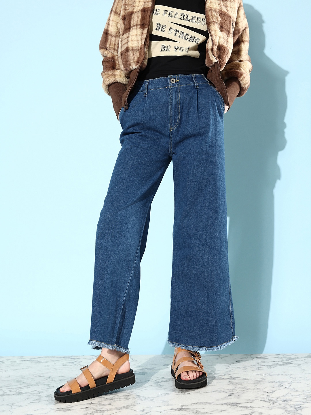 The Roadster Lifestyle Co. Women Denim Blue High Rise Ramble Wide legs & Flared Jeans