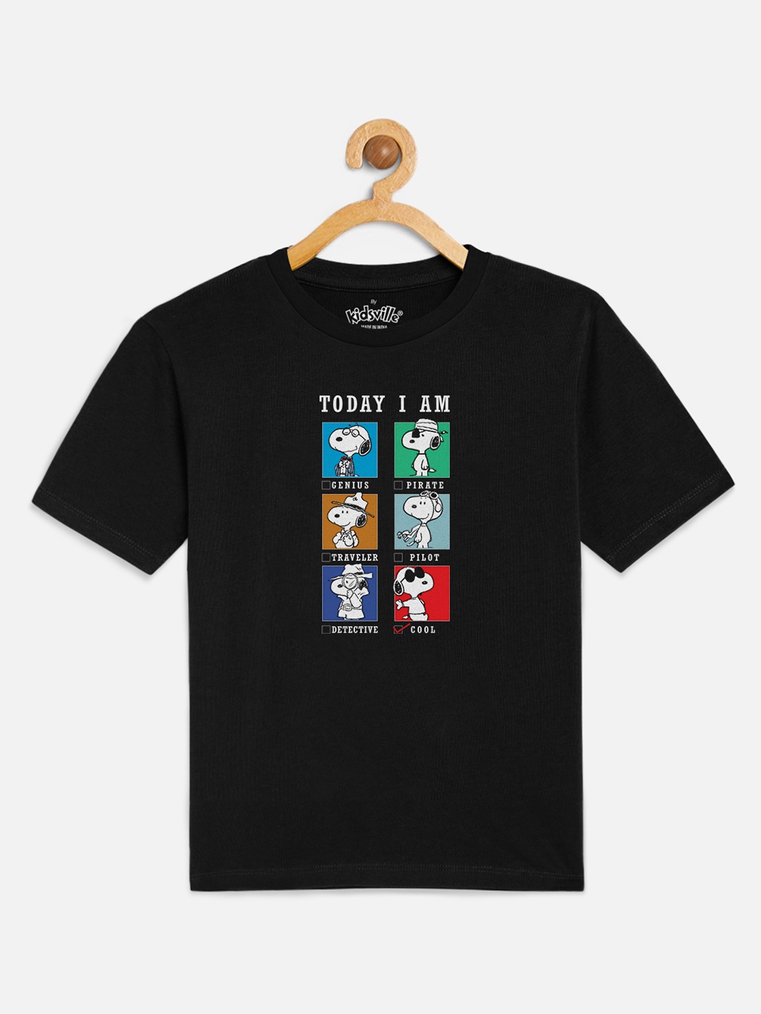 

Kids Ville Peanuts Boys Black Printed Round Neck T-shirt