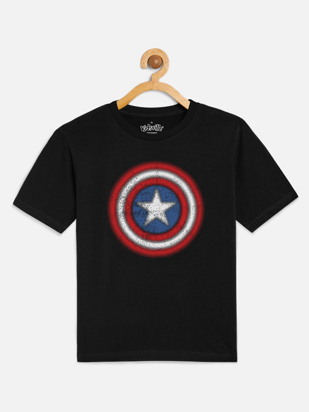 

Kids Ville Boys Black Captain America Printed Round Neck T-shirt