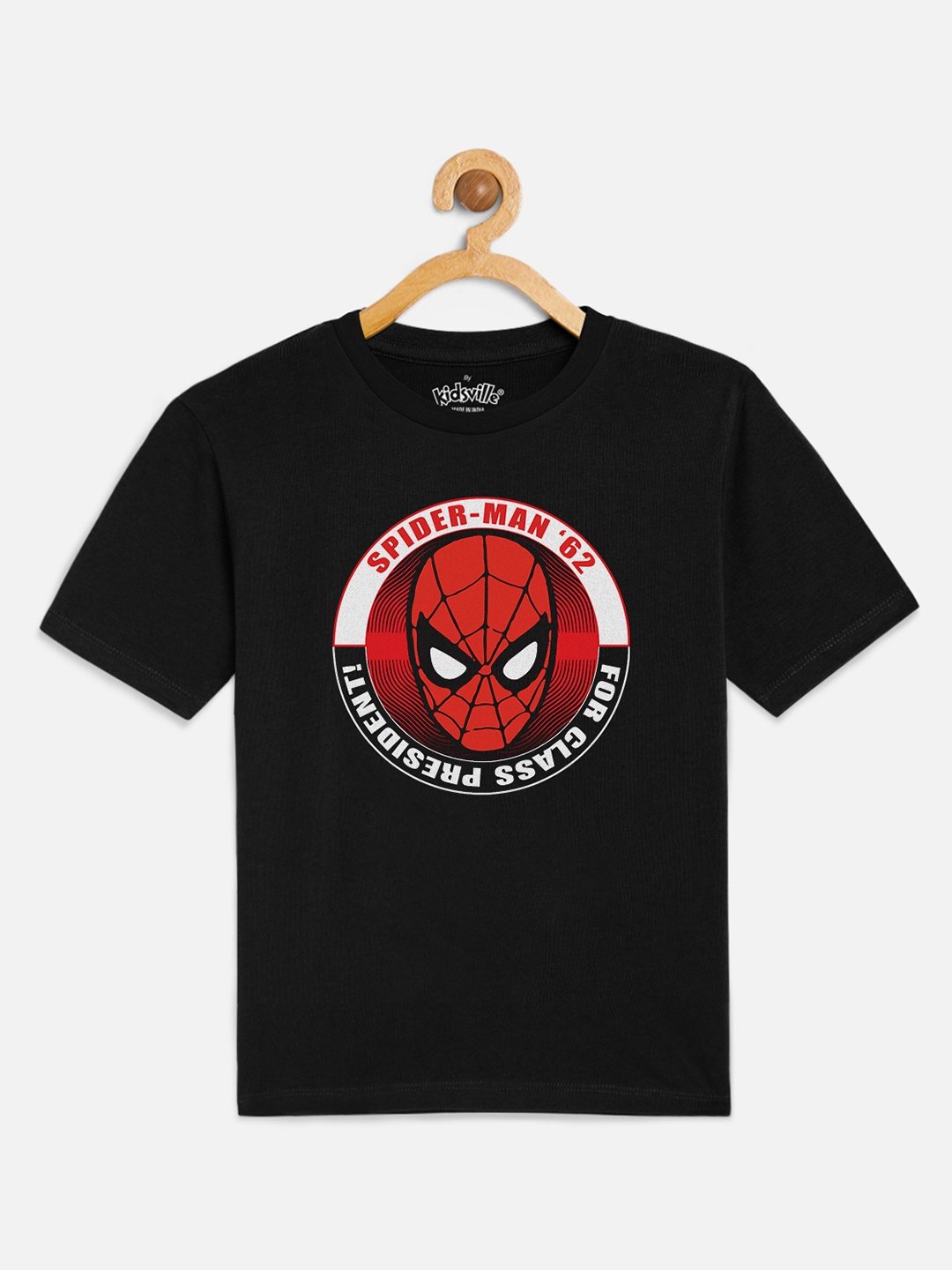 

Kids Ville Boys Black Spiderman Printed Round Neck T-shirt
