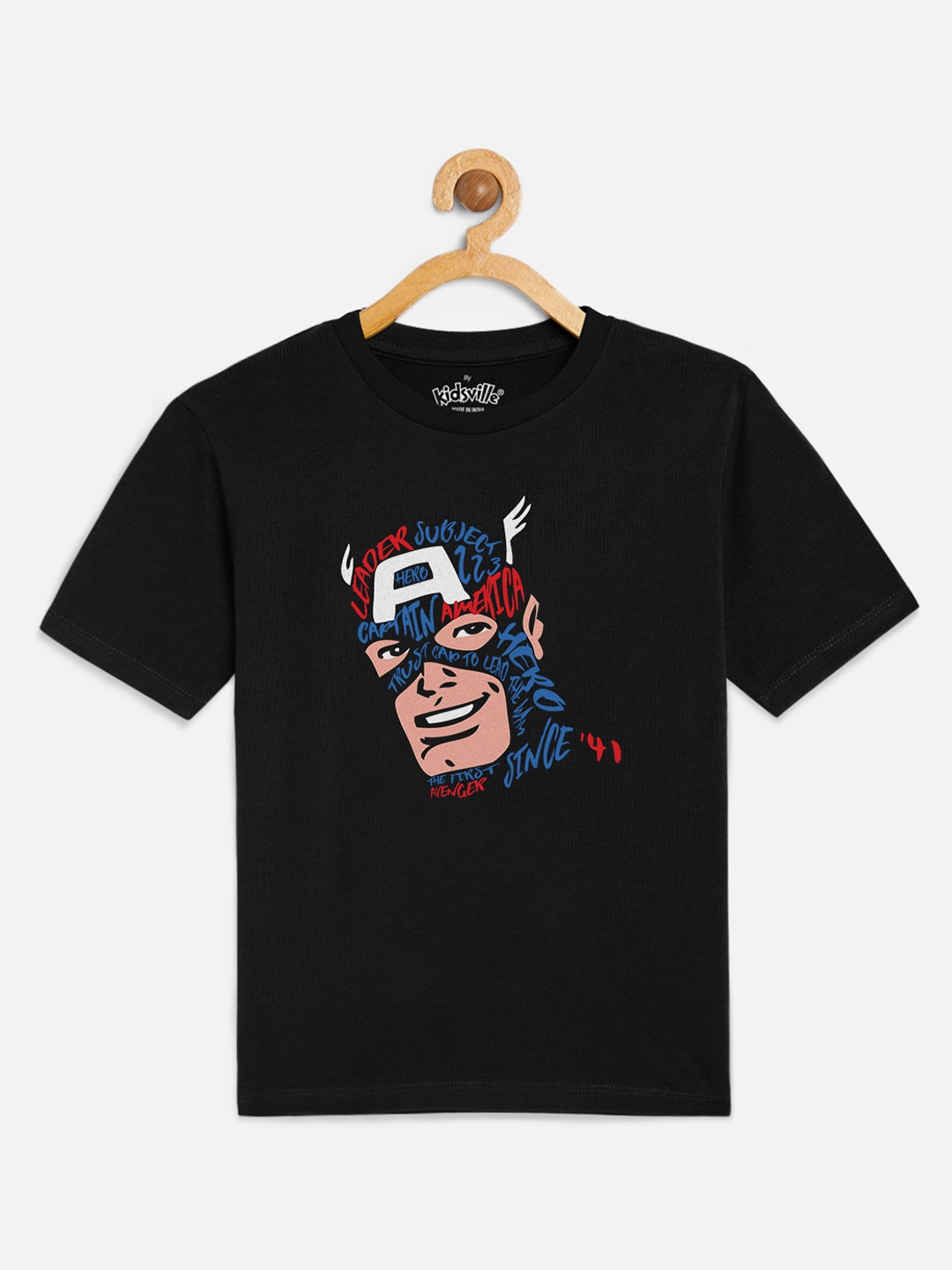 

Kids Ville Boys Black Captain America Printed Round Neck T-shirt