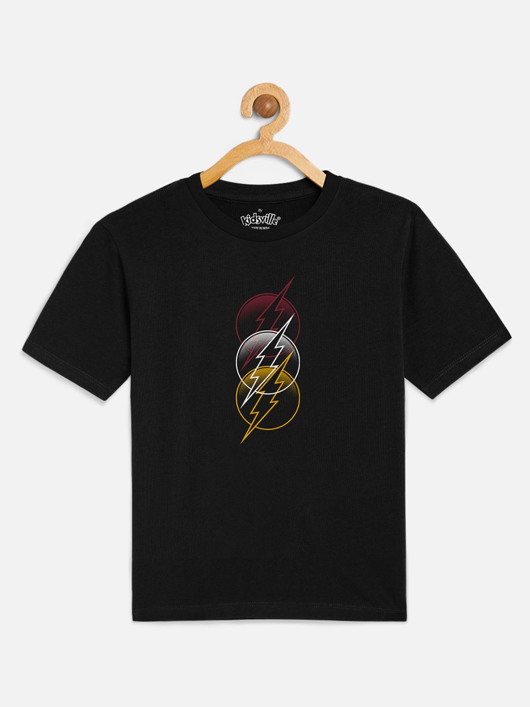 

Kids Ville Boys Black Flash Printed Round Neck T-shirt
