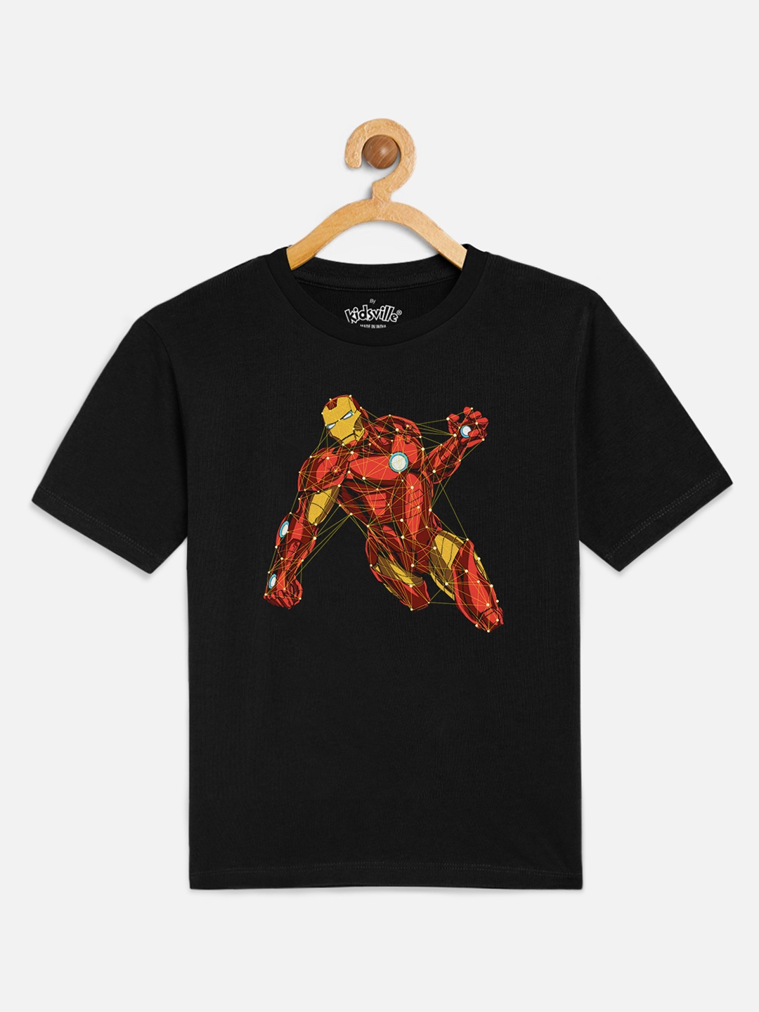 

Kids Ville Boys Black Iron Man Printed Round Neck T-shirt