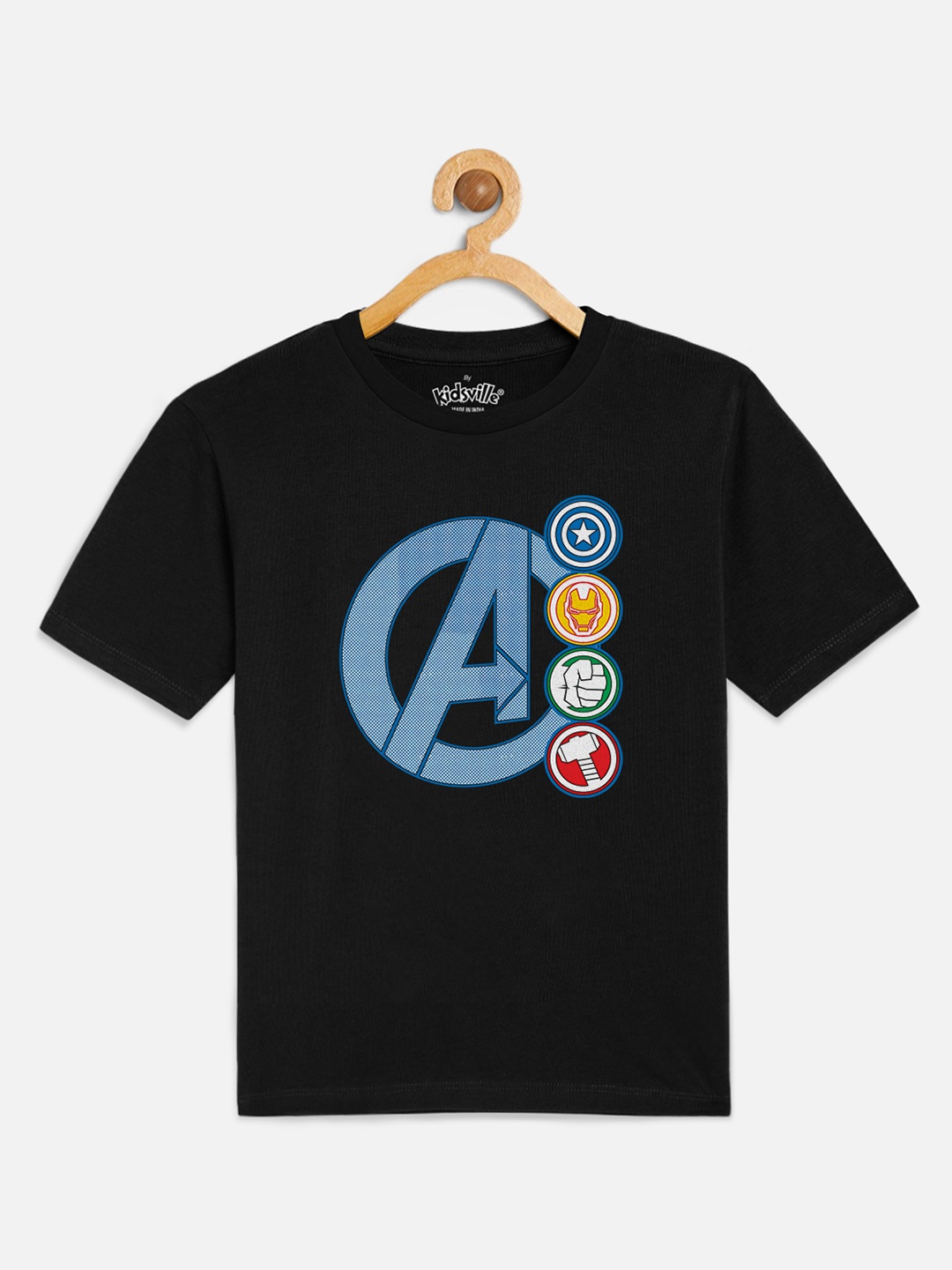 

Kids Ville Boys Black Avengers Printed Round Neck T-shirt