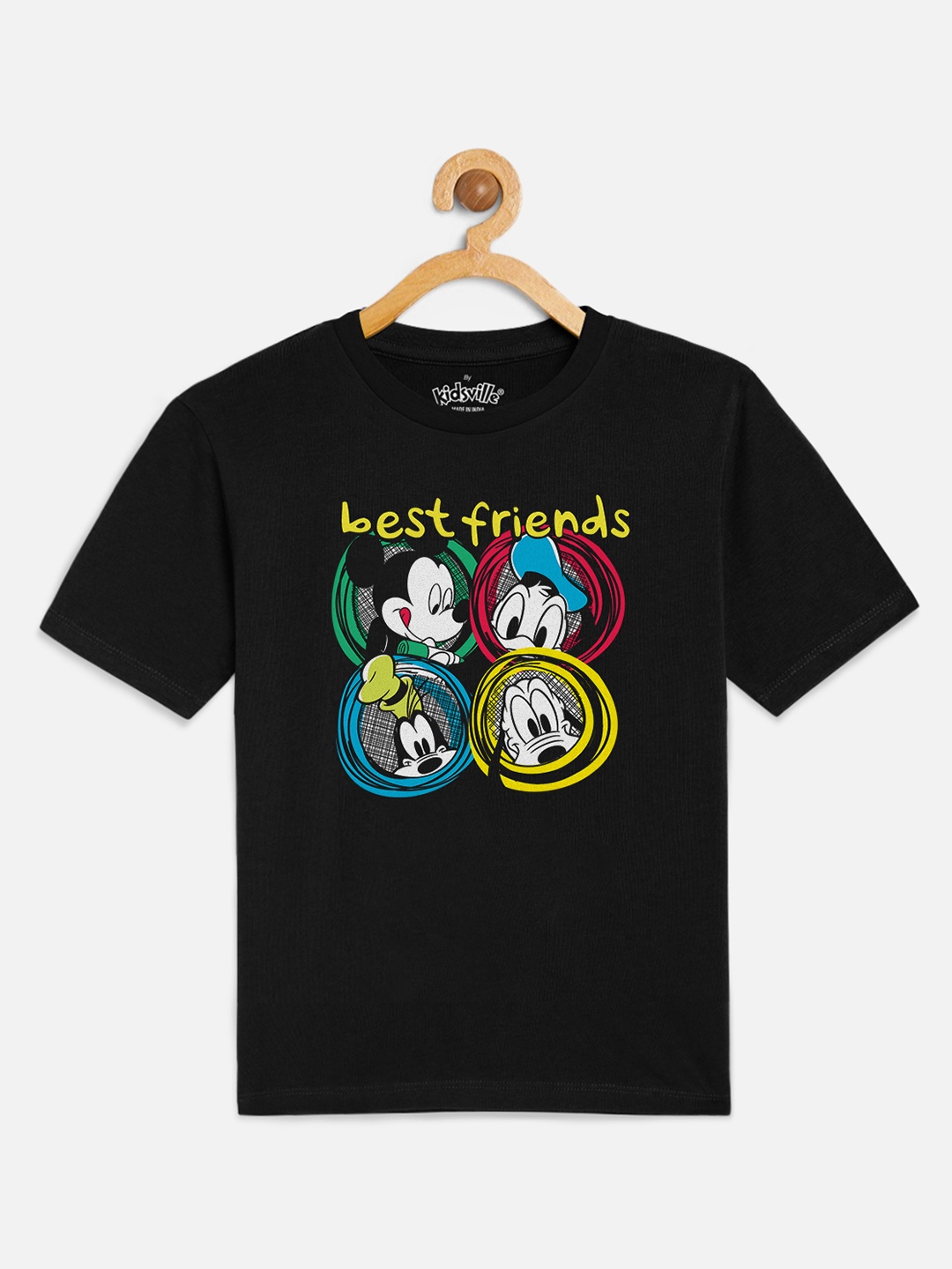 

Kids Ville Mickey & Friends Boys Black Printed Round Neck T-shirt