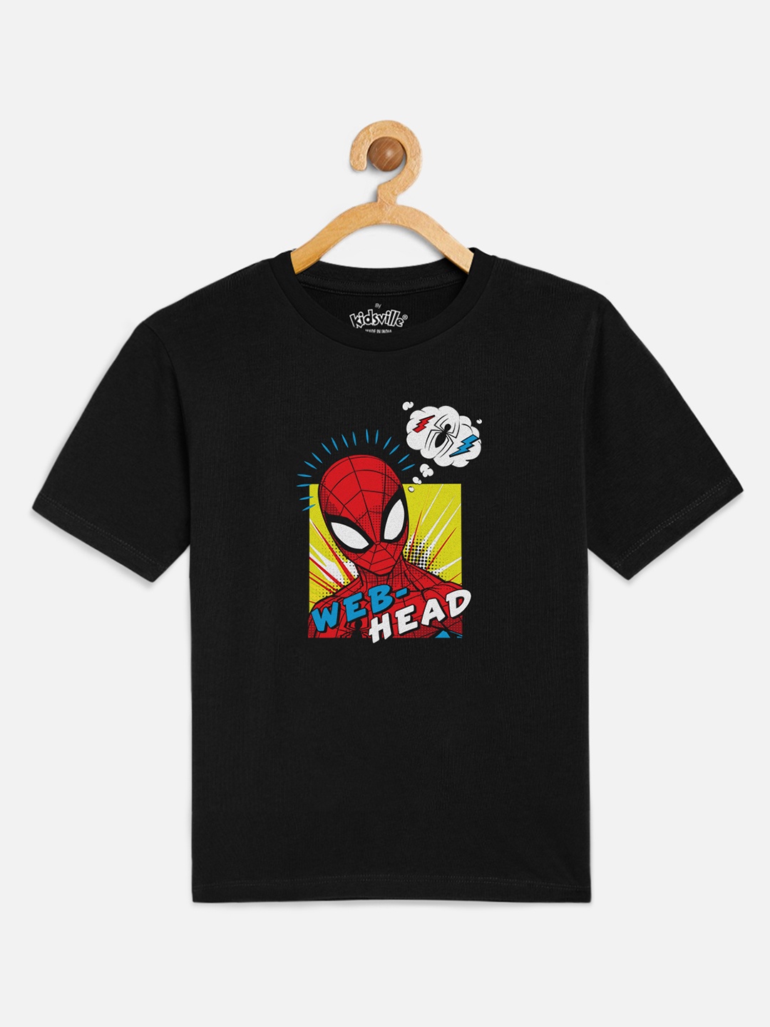 

Kids Ville Boys Black Spiderman Printed Round Neck T-shirt