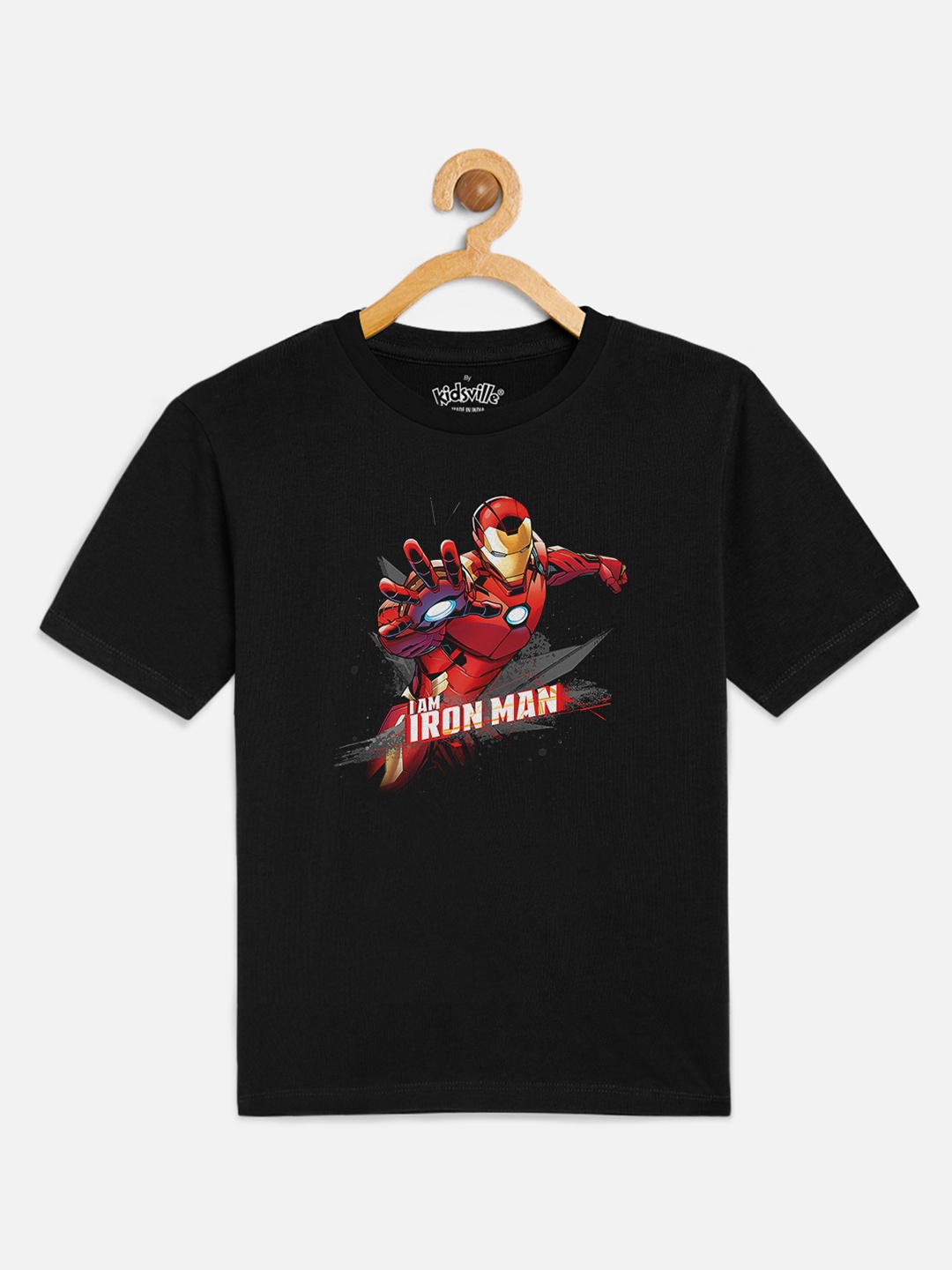 

Kids Ville Boys Black Iron Man Printed Round Neck T-shirt