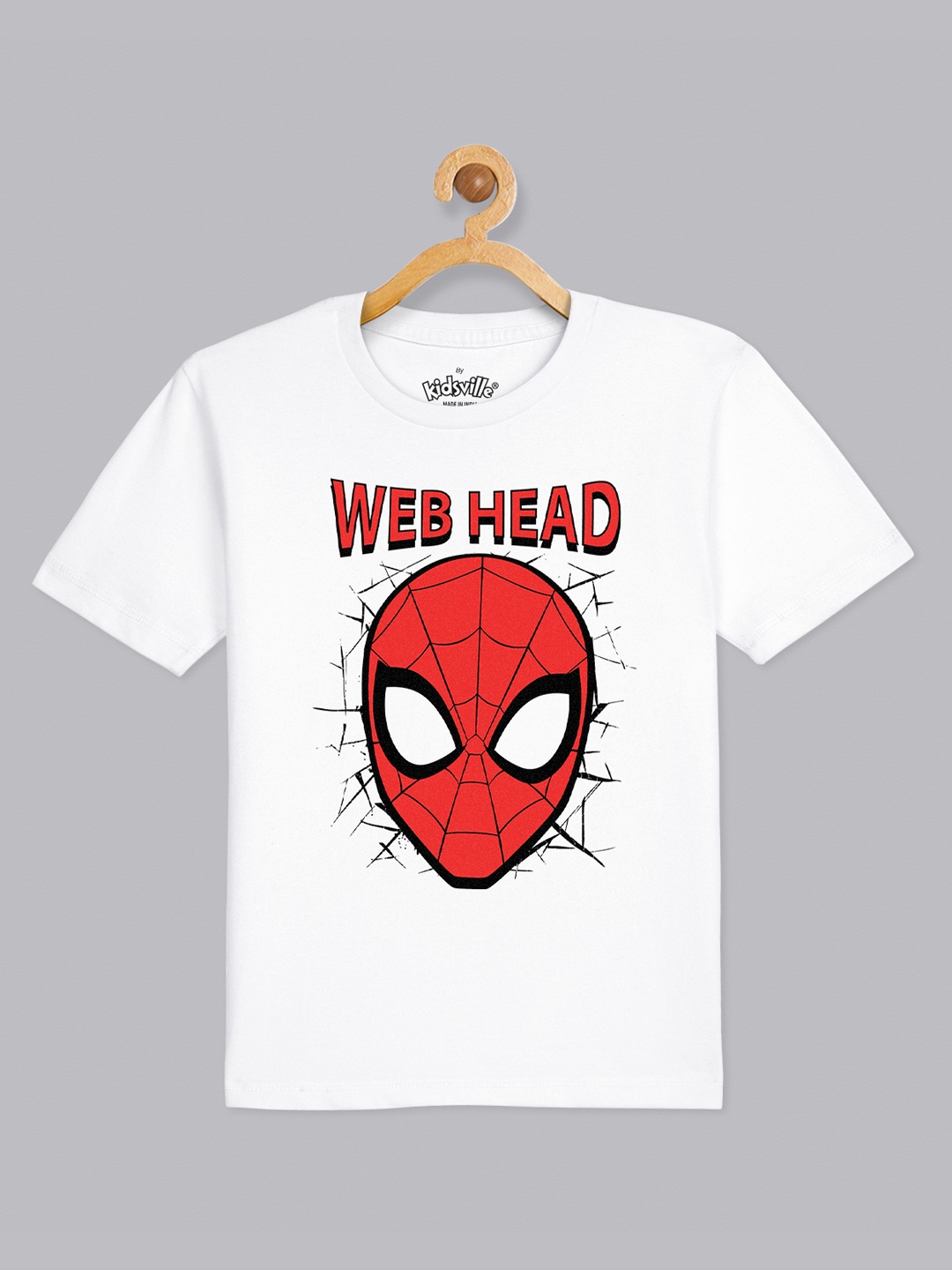 

Kids Ville Boys White Spiderman Printed Round Neck T-shirt