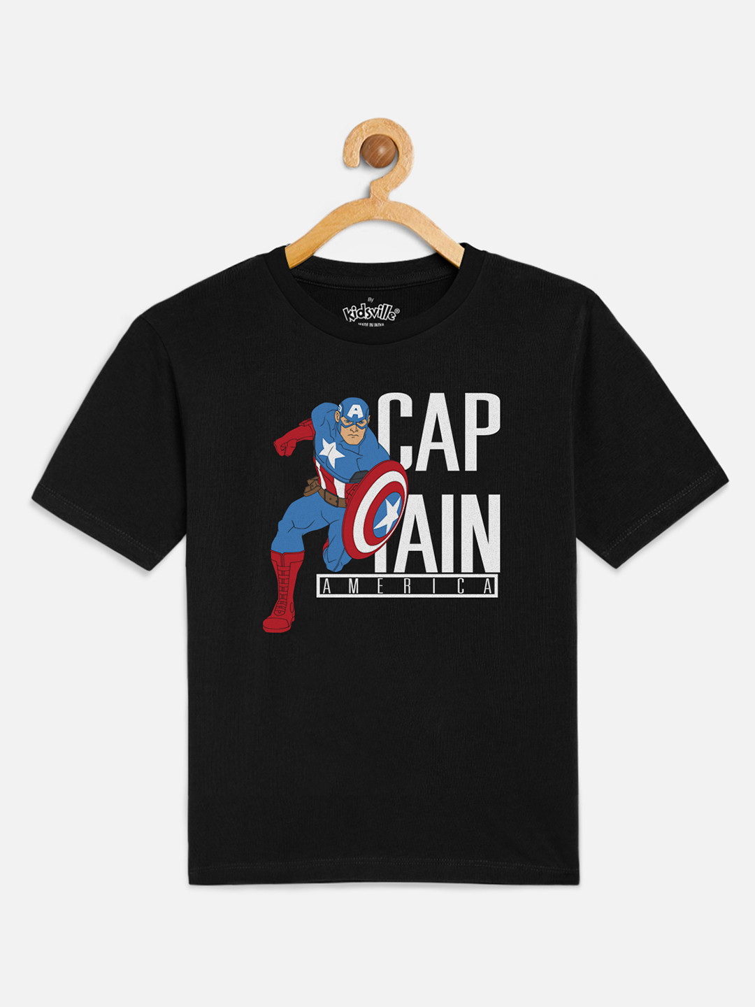

Kids Ville Boys Black Captain America Printed Round Neck T-shirt