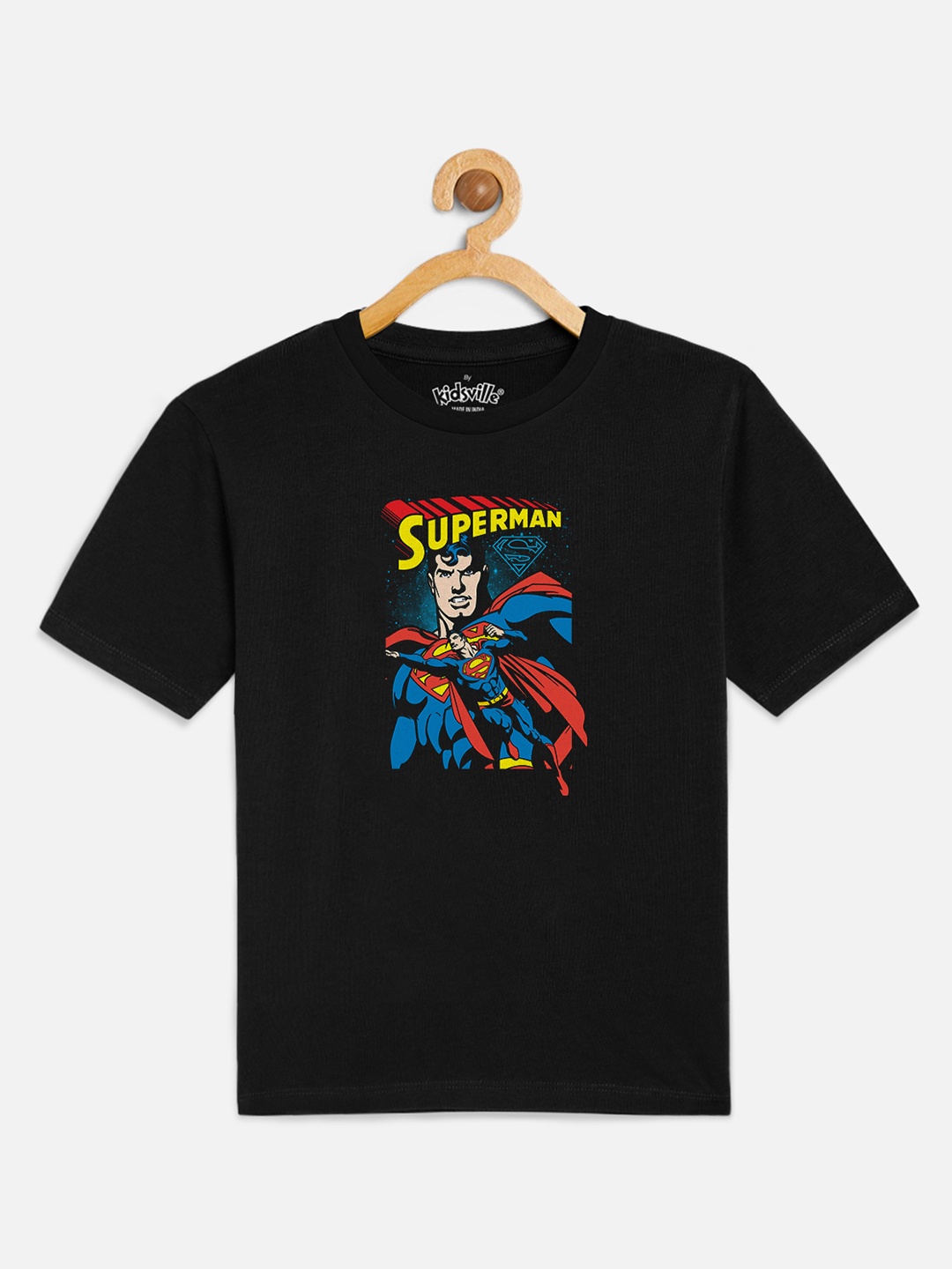 

Kids Ville Boys Black Superman Printed Round Neck T-shirt