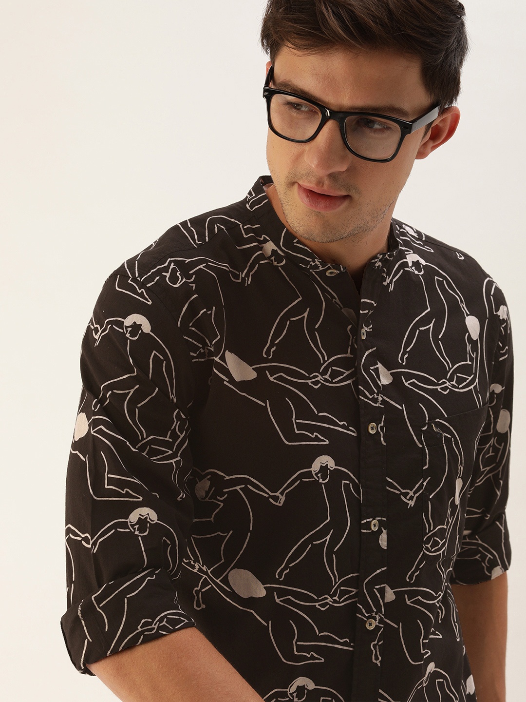 

Mr Bowerbird Men Made In India Natural Dyed Hand Block Print Together shirt, Black