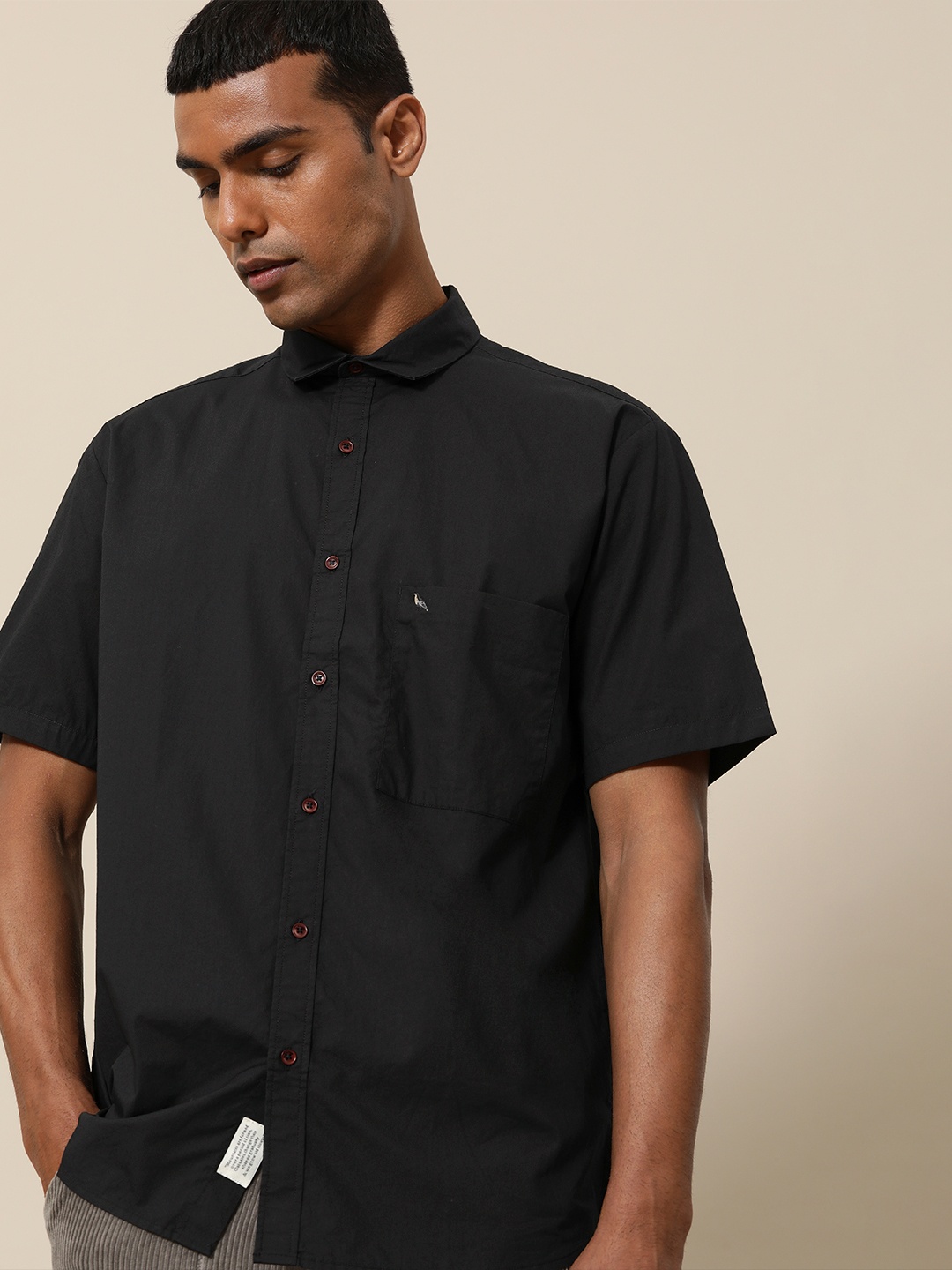 

Mr Bowerbird Men Black Solid Pure Cotton Casual Shirt