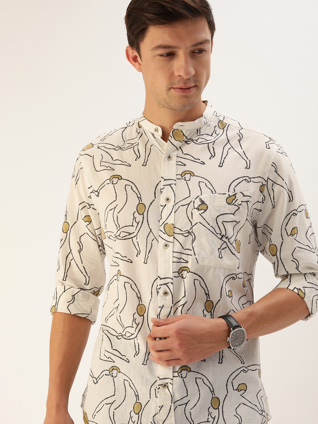 

Mr Bowerbird Men Made In India Natural Dyed Hand Block Print Together shirt, White