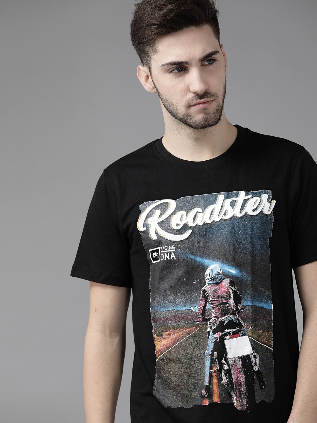 

The Roadster Lifestyle Co Men Black & Blue Brand Logo Printed Cotton T-shirt