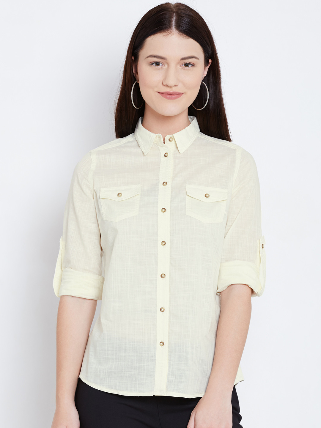 

Wills Lifestyle Off-White Self-Designed Casual Shirt