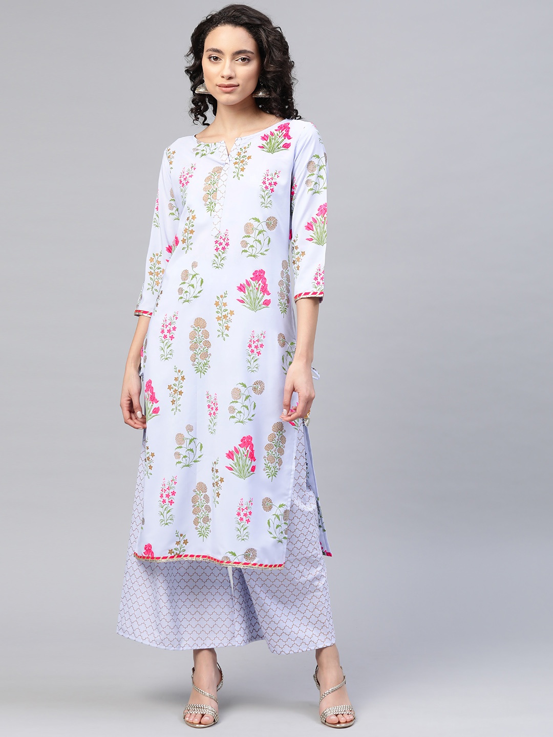 

Ahalyaa Women Blue & Pink Floral Print Kurta with Palazzos