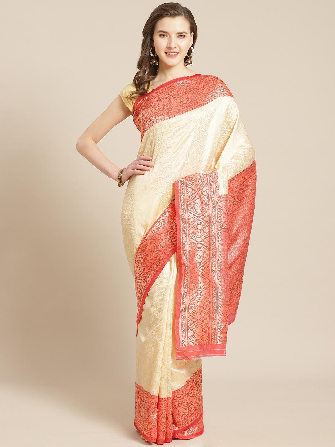 

Kalista Cream-Coloured Woven Design Banarasi Saree