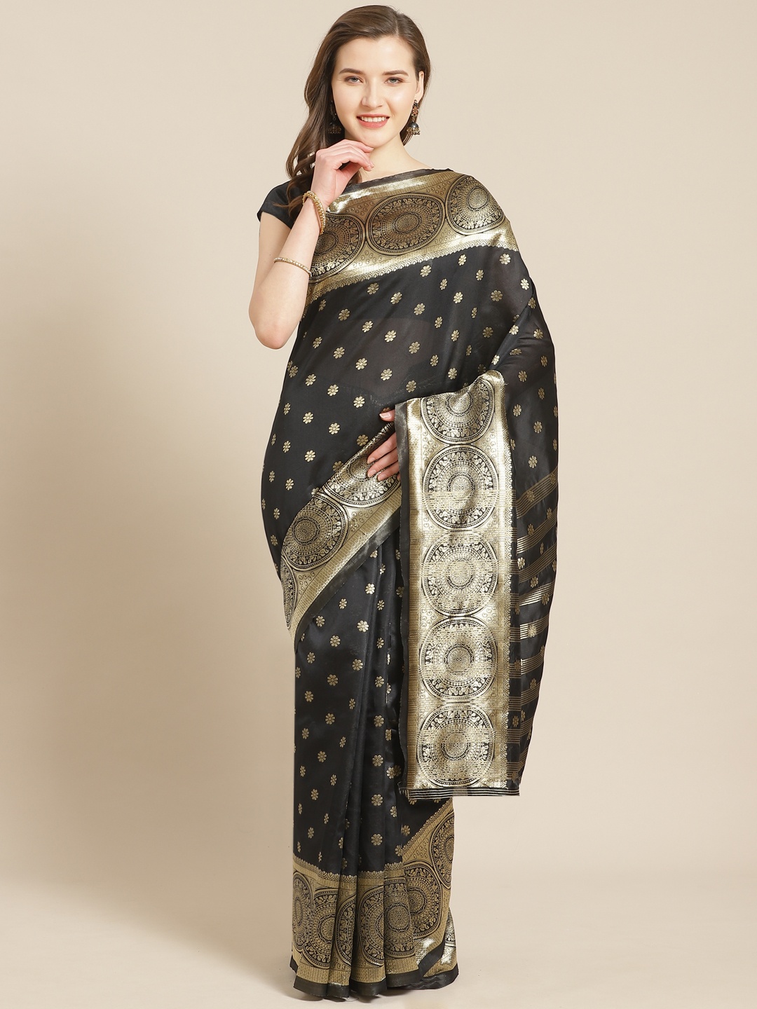 

Kalista Black & Gold Woven Design Saree
