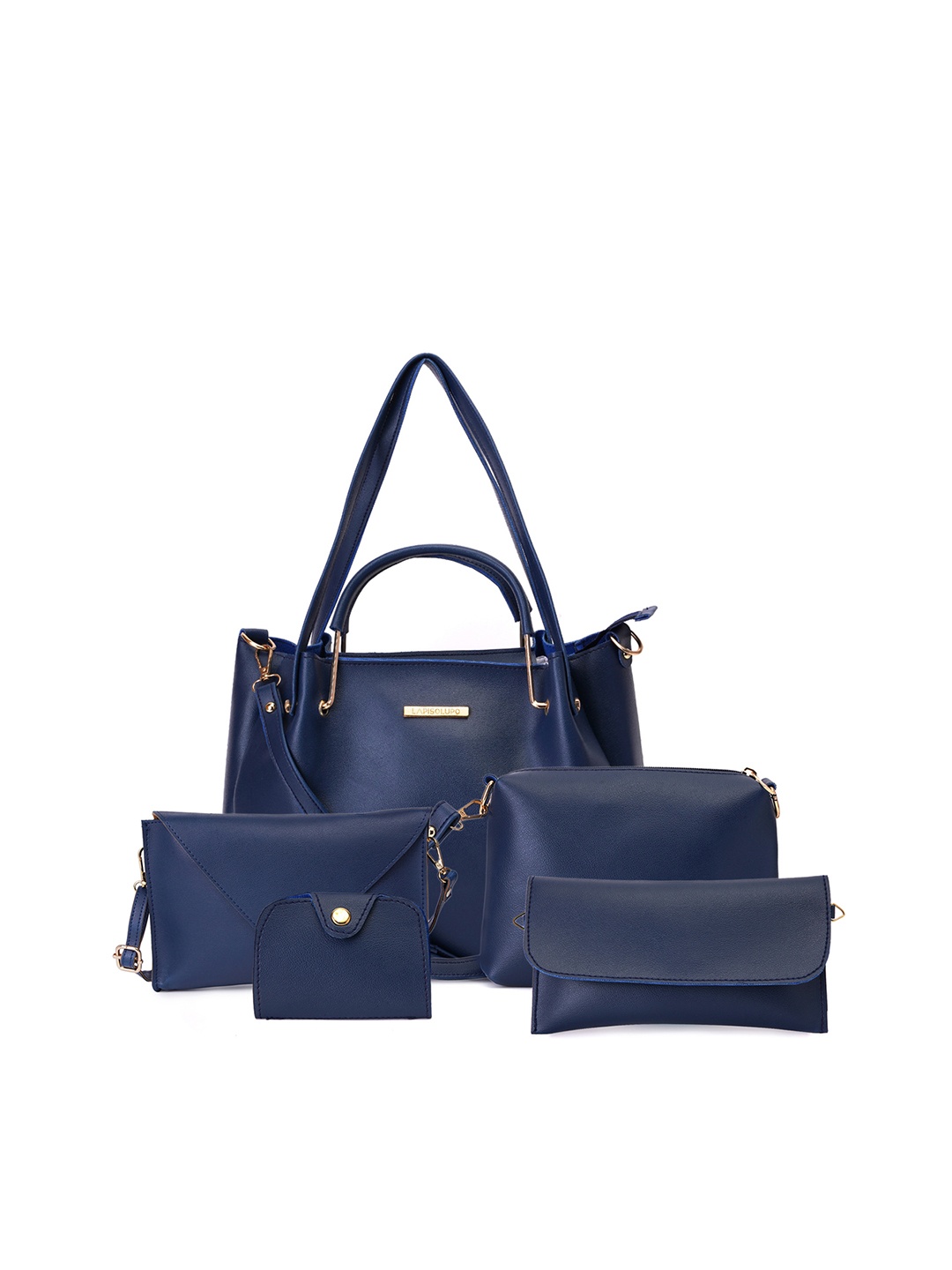 

Lapis O Lupo Set of 3 Blue Solid Handbags with ID Card Holder & Purse