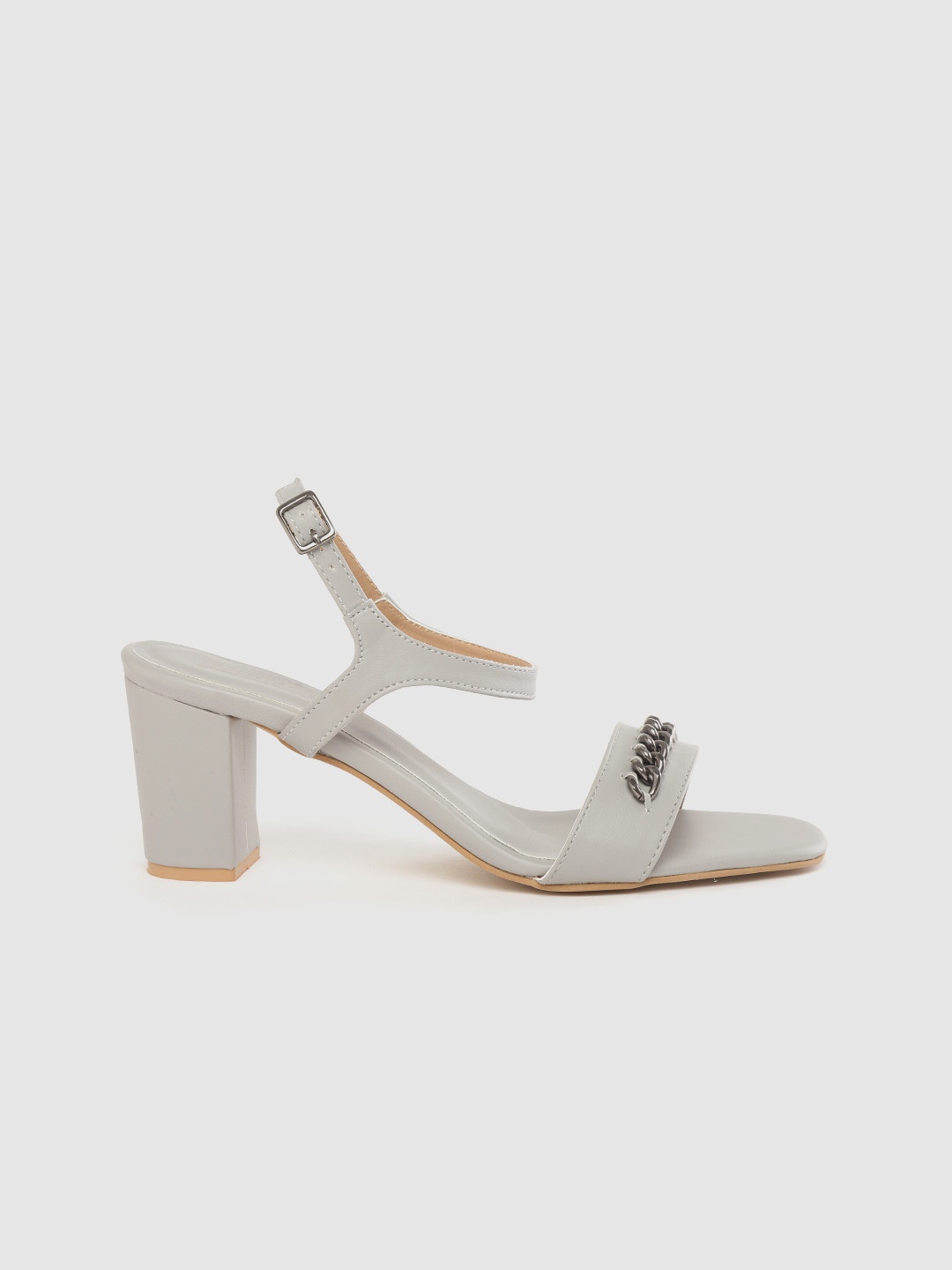 

The Roadster Lifestyle Co Women Grey Solid Block Heels with Chain Detail