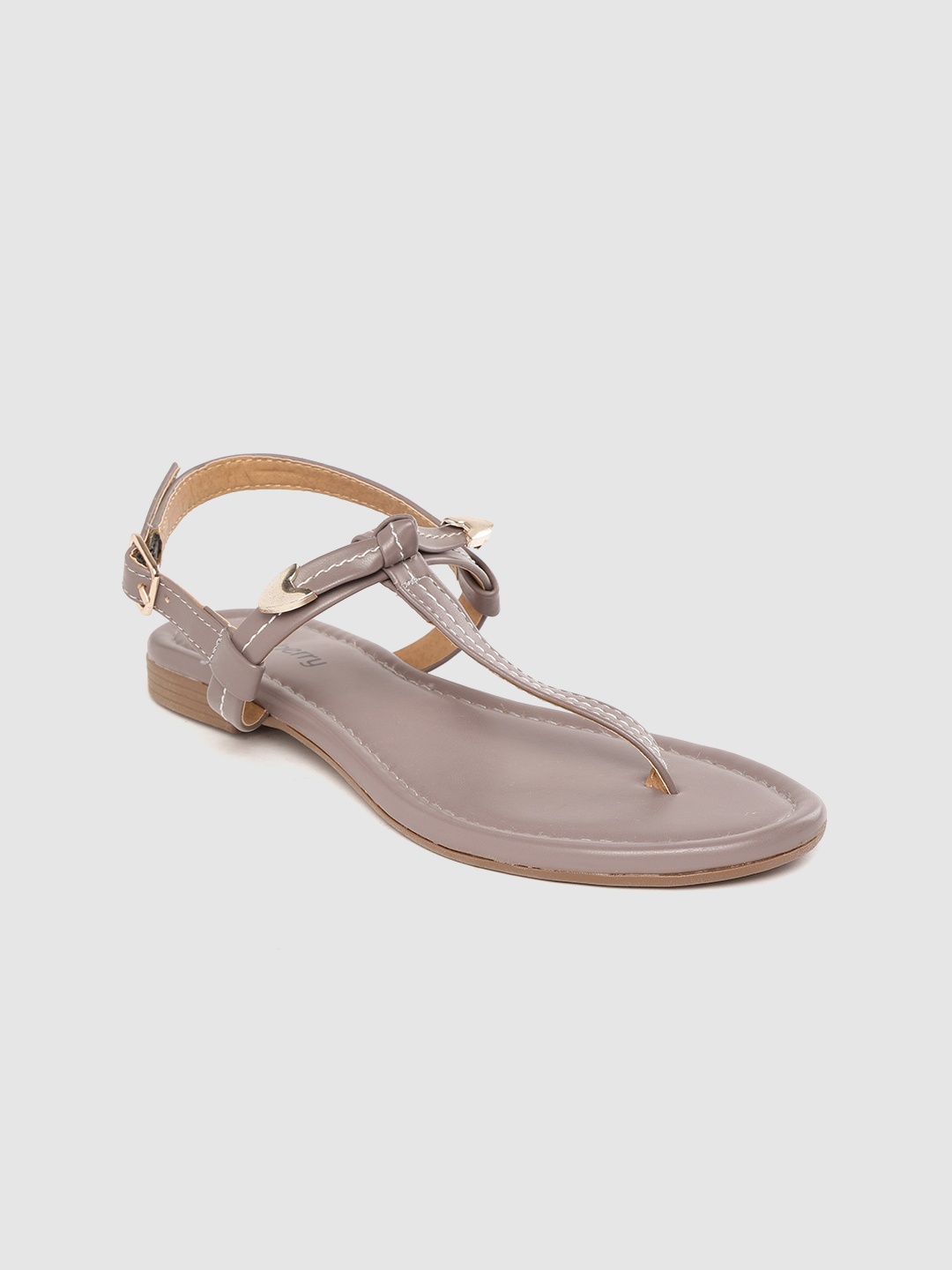 

DressBerry Women Taupe T-Strap Flats with Bows