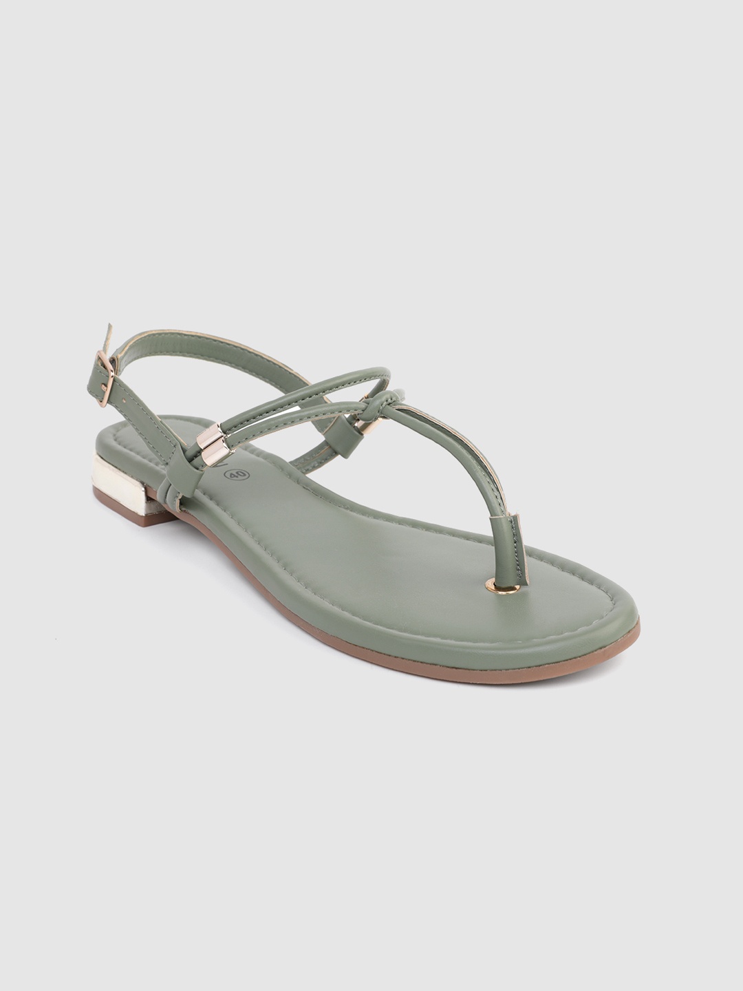 

DressBerry Women Olive Green T-Strap Flats