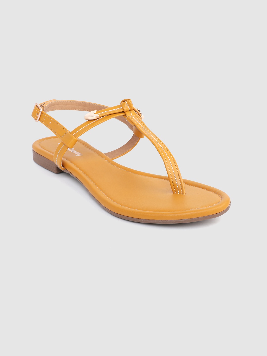 

DressBerry Women Mustard Yellow T-Strap Flats
