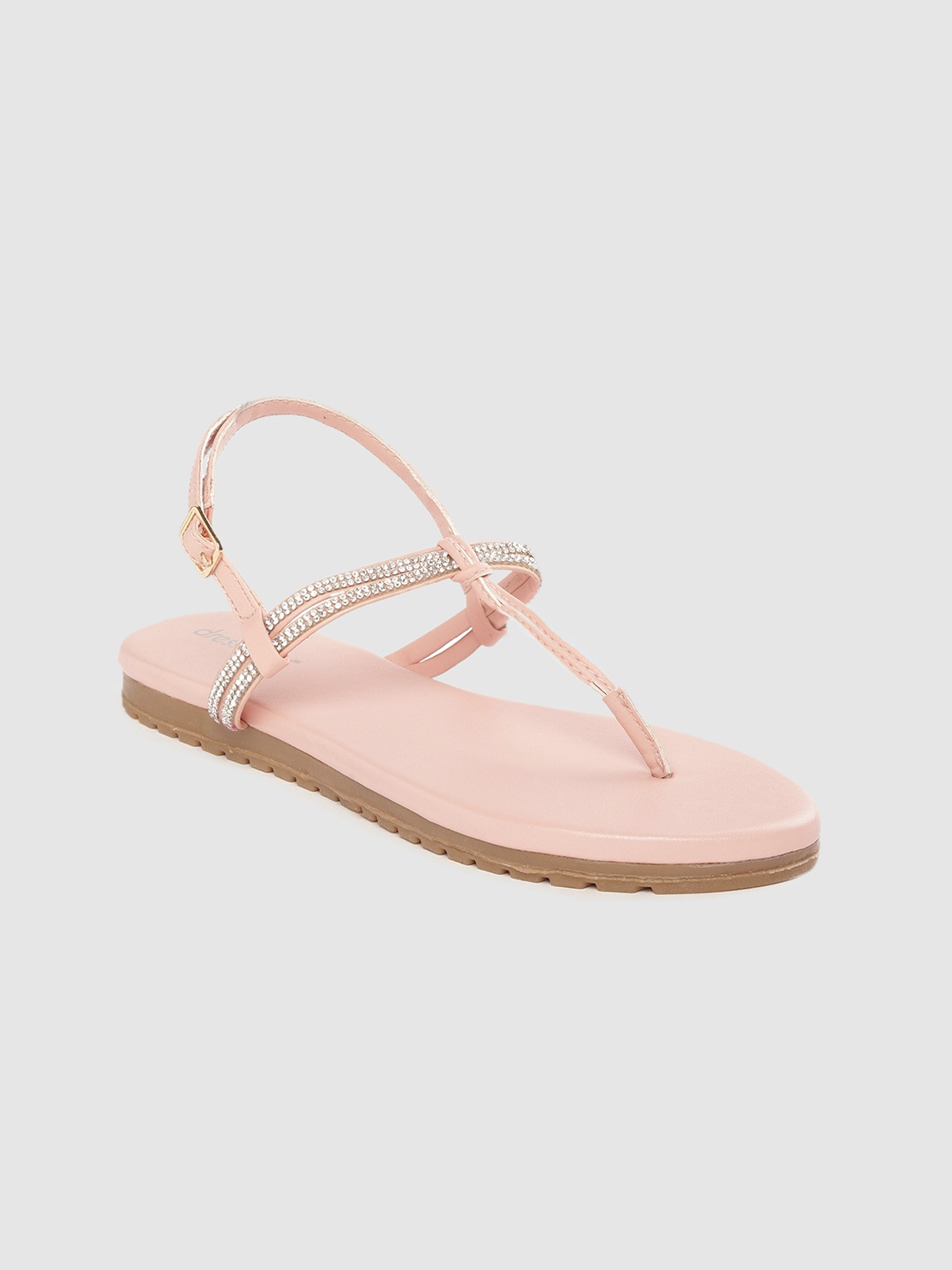 

DressBerry Women Peach-Coloured Embellished T-Strap Flats