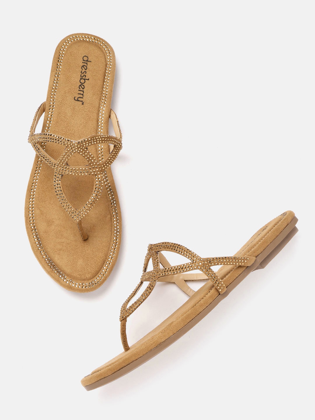 

DressBerry Women Brown Embellished Open Toe Flats
