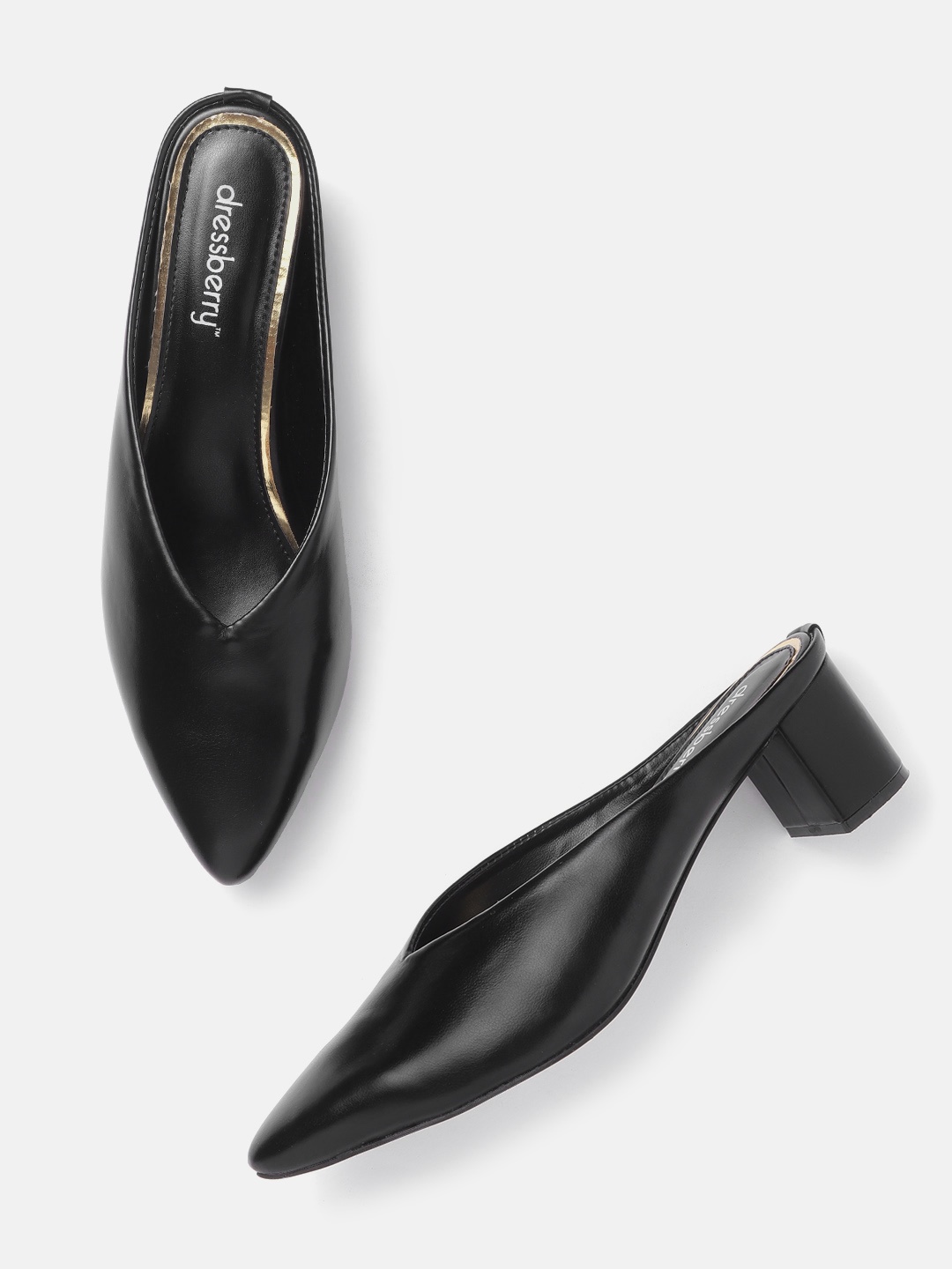 

DressBerry Women Black Solid Heeled Mules