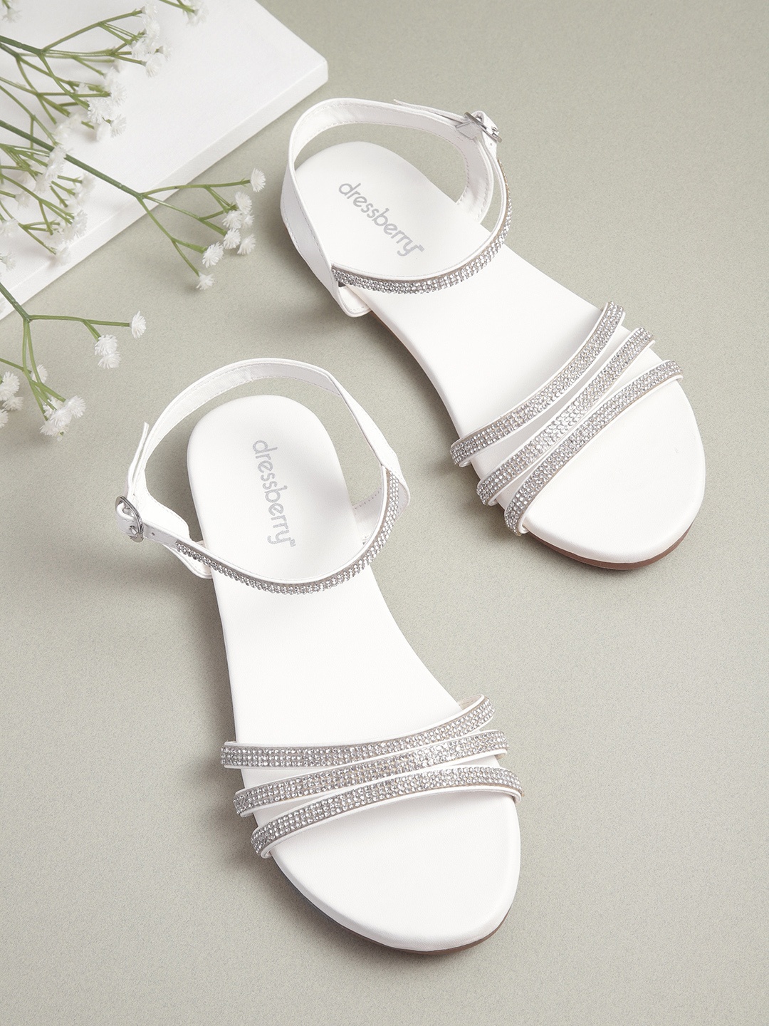 

DressBerry Women White Embellished Open Toe Flats