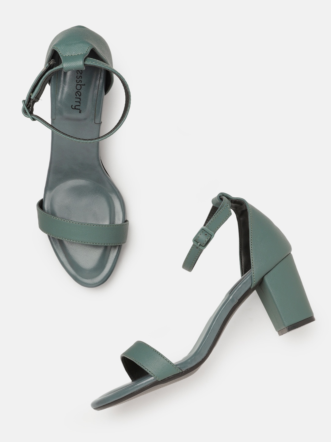 

DressBerry Women Olive Green Snakeskin Textured Mid-Top Block Heels