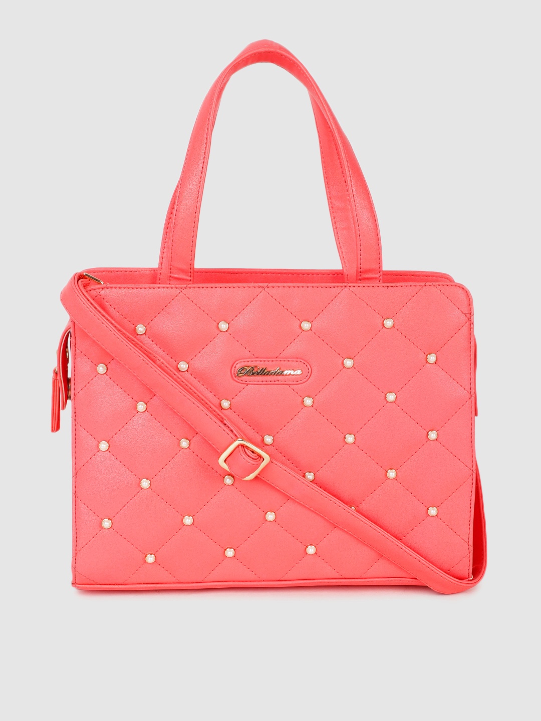 

BELLADAMA Peach-Coloured Embellished Handheld Bag