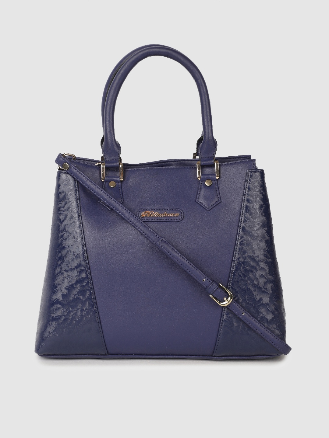 

BELLADAMA Navy Blue Textured Structured Handheld Bag