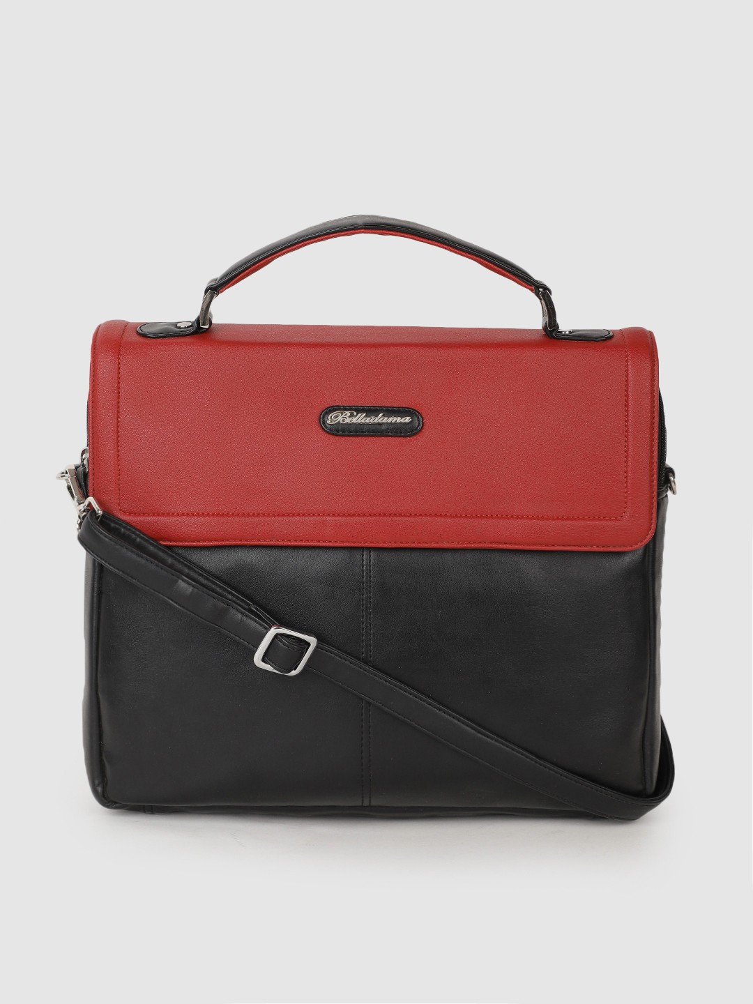 

BELLADAMA Maroon & Black Colourblocked Satchel Bag