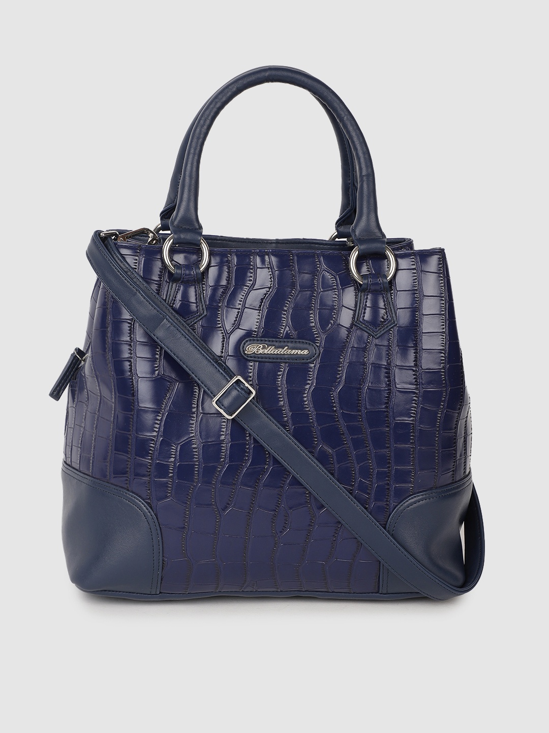 

BELLADAMA Navy Blue Croc Textured Structured Handheld Bag