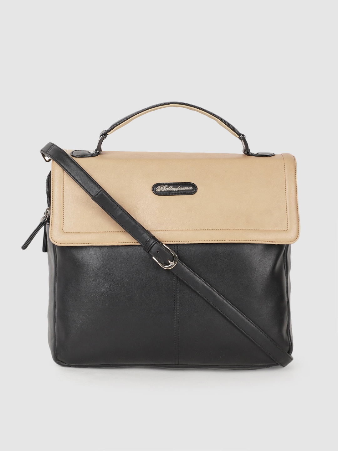 

BELLADAMA Black & Beige Loretta Colourblocked Satchel
