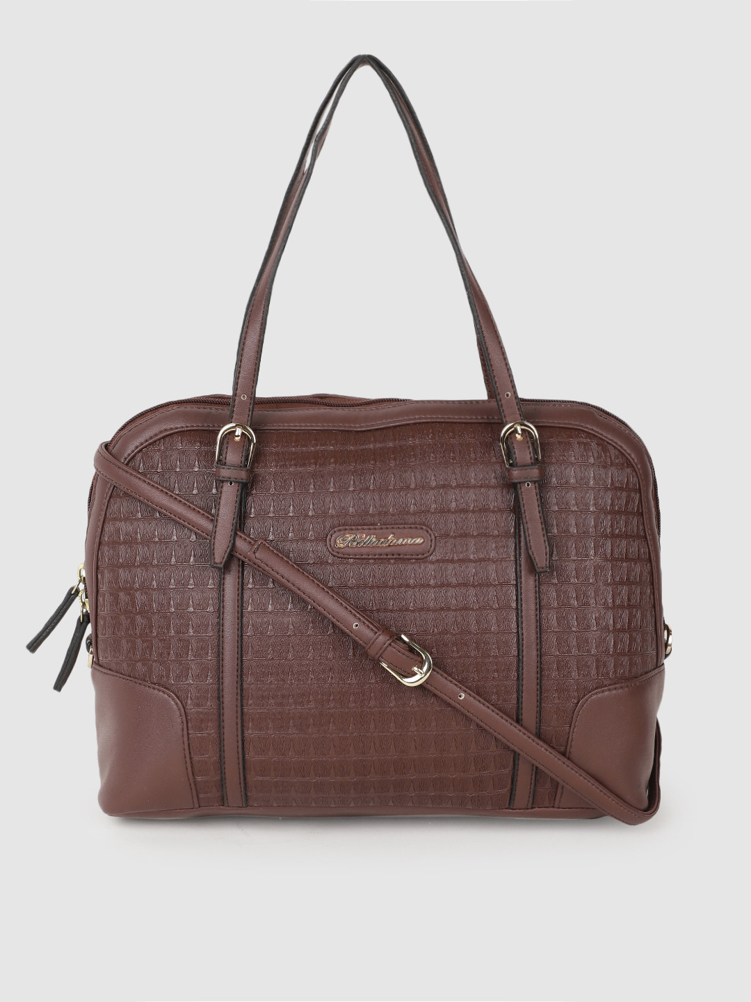 

BELLADAMA Brown Textured Structured Shoulder Bag