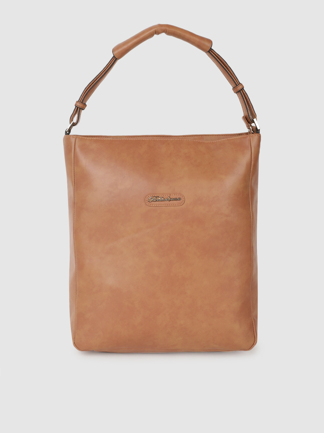 

BELLADAMA Tan Solid Textured Structured Handheld Bag