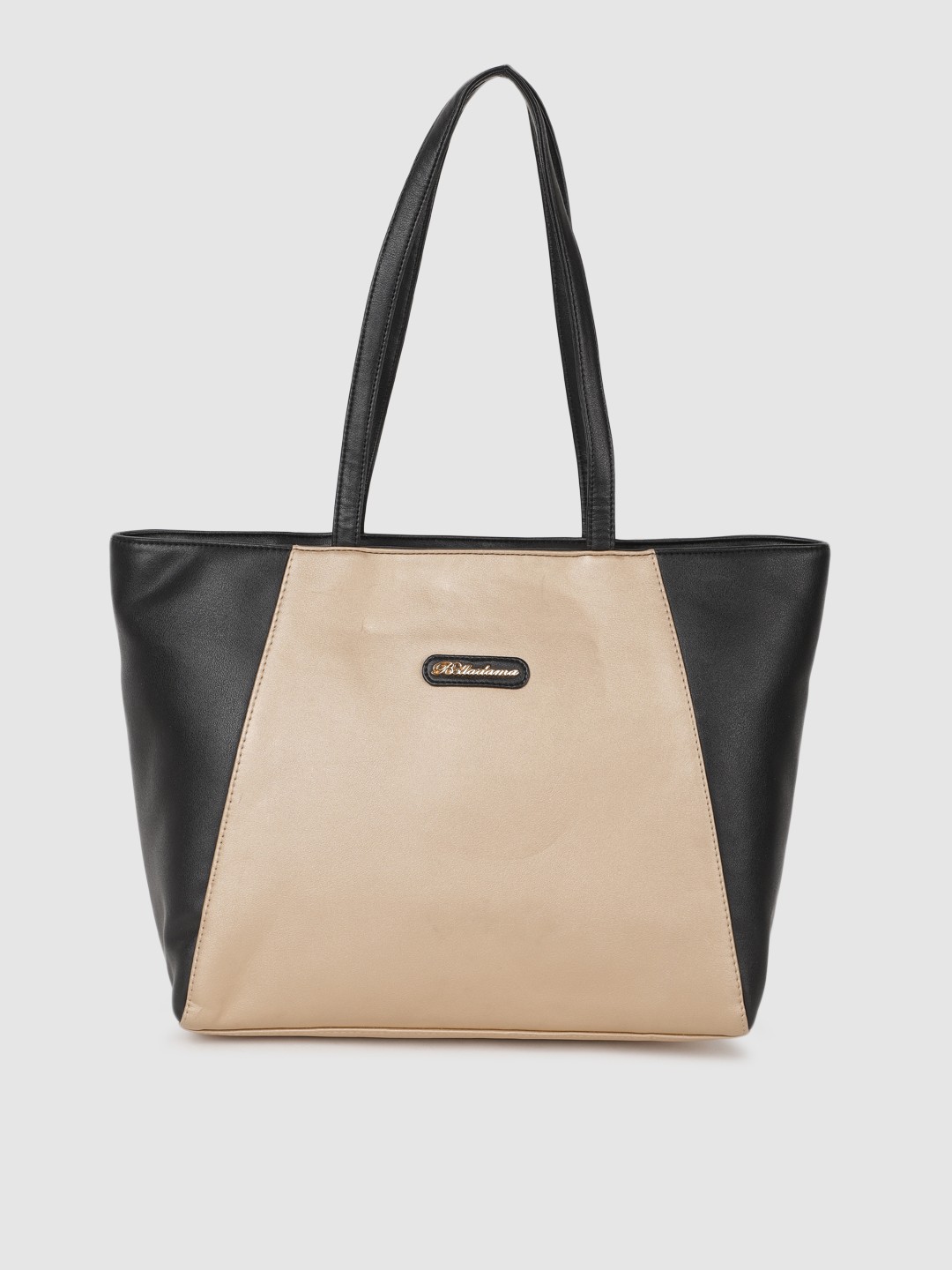

BELLADAMA Gold-Toned & Black Colourblocked Shoulder Bag