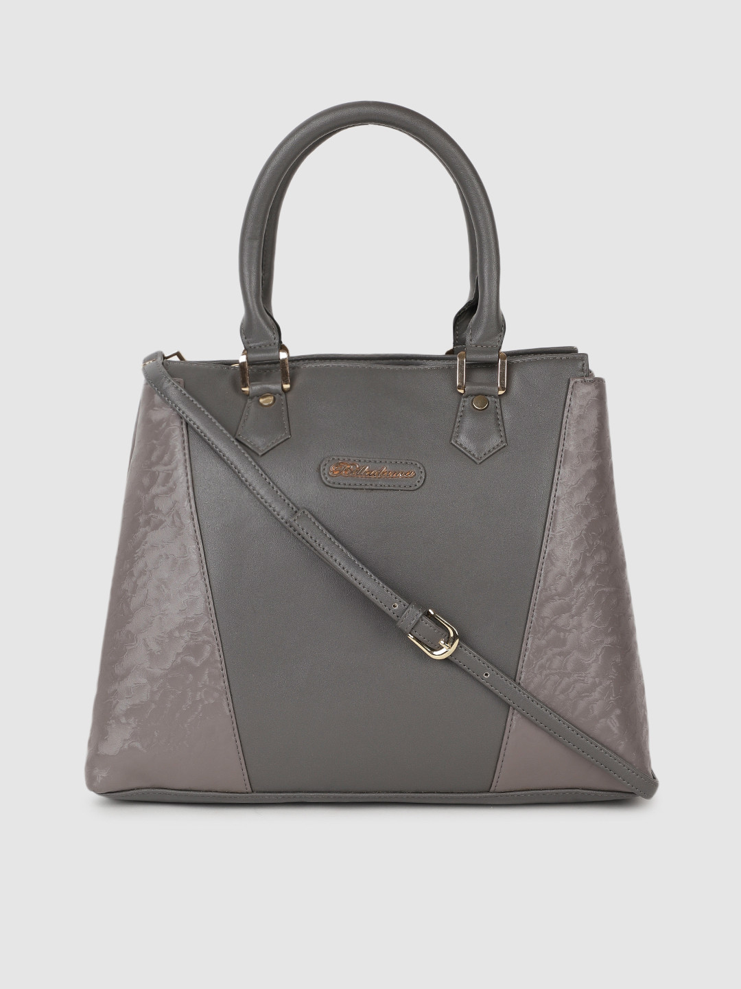 

BELLADAMA Women Grey Textured Structured Handheld Bag, Black